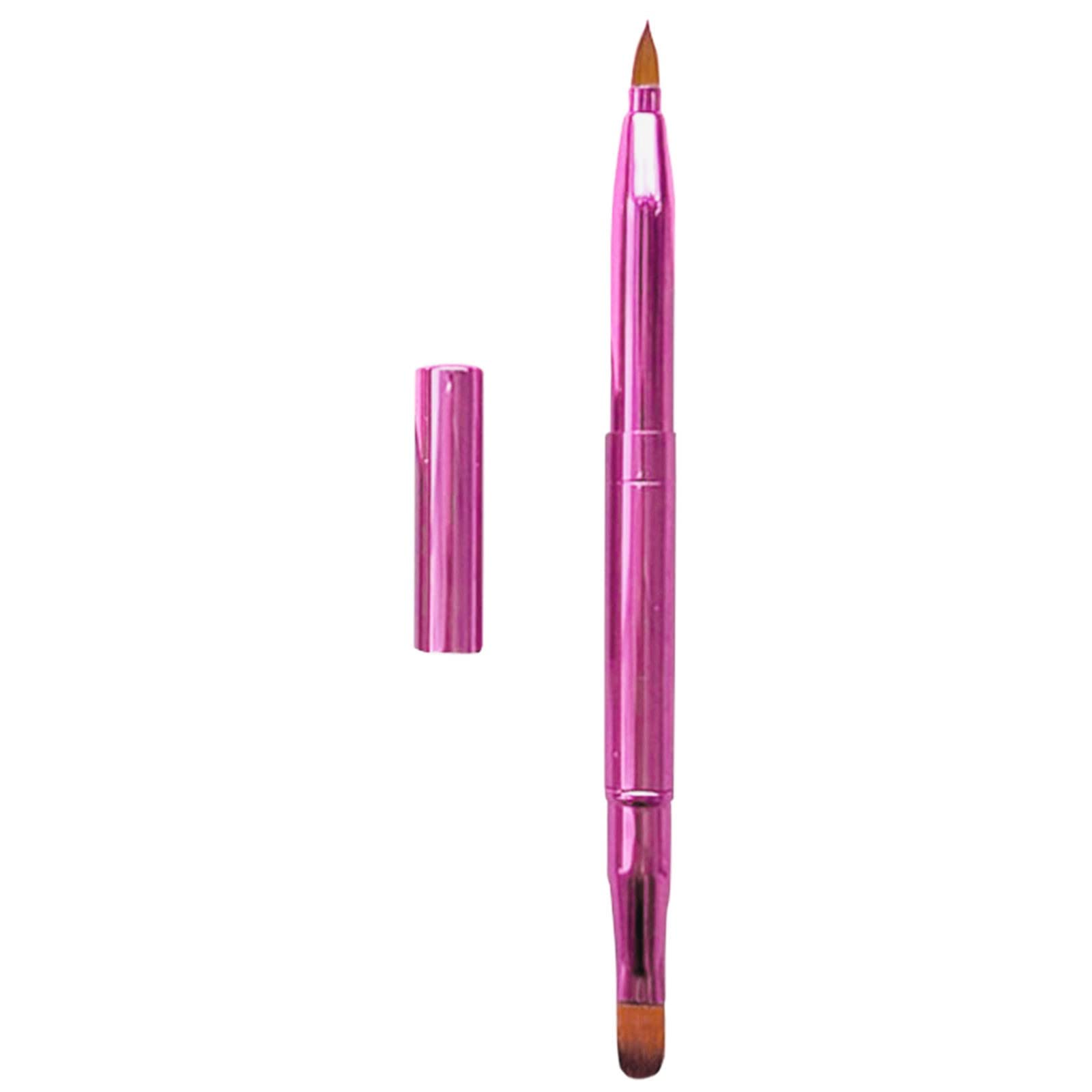 Dual-Ended Lip & Eyeshadow Makeup Brush with Cap - Portable Travel Brush for Lipstick, Gloss, Concealer & Foundation - Perfect for On-the-Go Touch Ups & Professional Makeup Kits (Hot Pink, One Size)