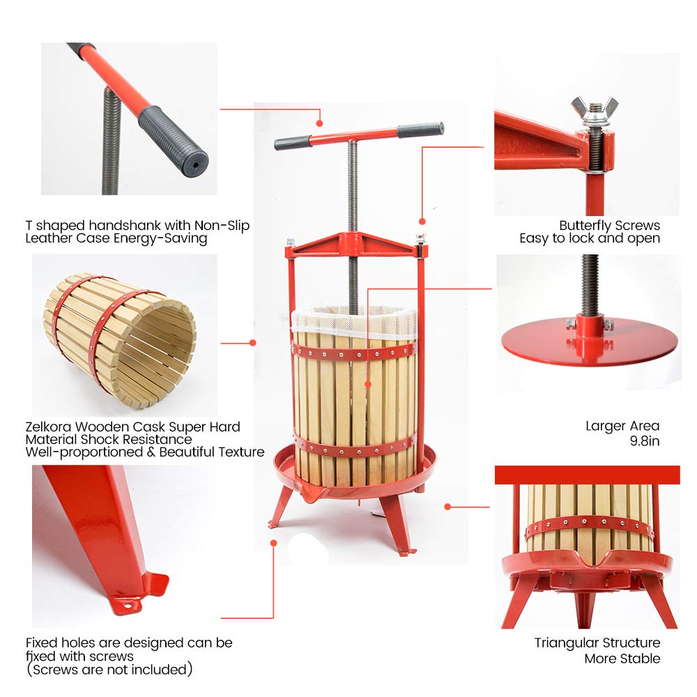 Premium Heavy-Duty Stainless Steel Fruit & Wine Press with Cross-Beam Support - Apple Crusher & Cider Press Kit for Home Brewing, Winemaking & Juice Extraction