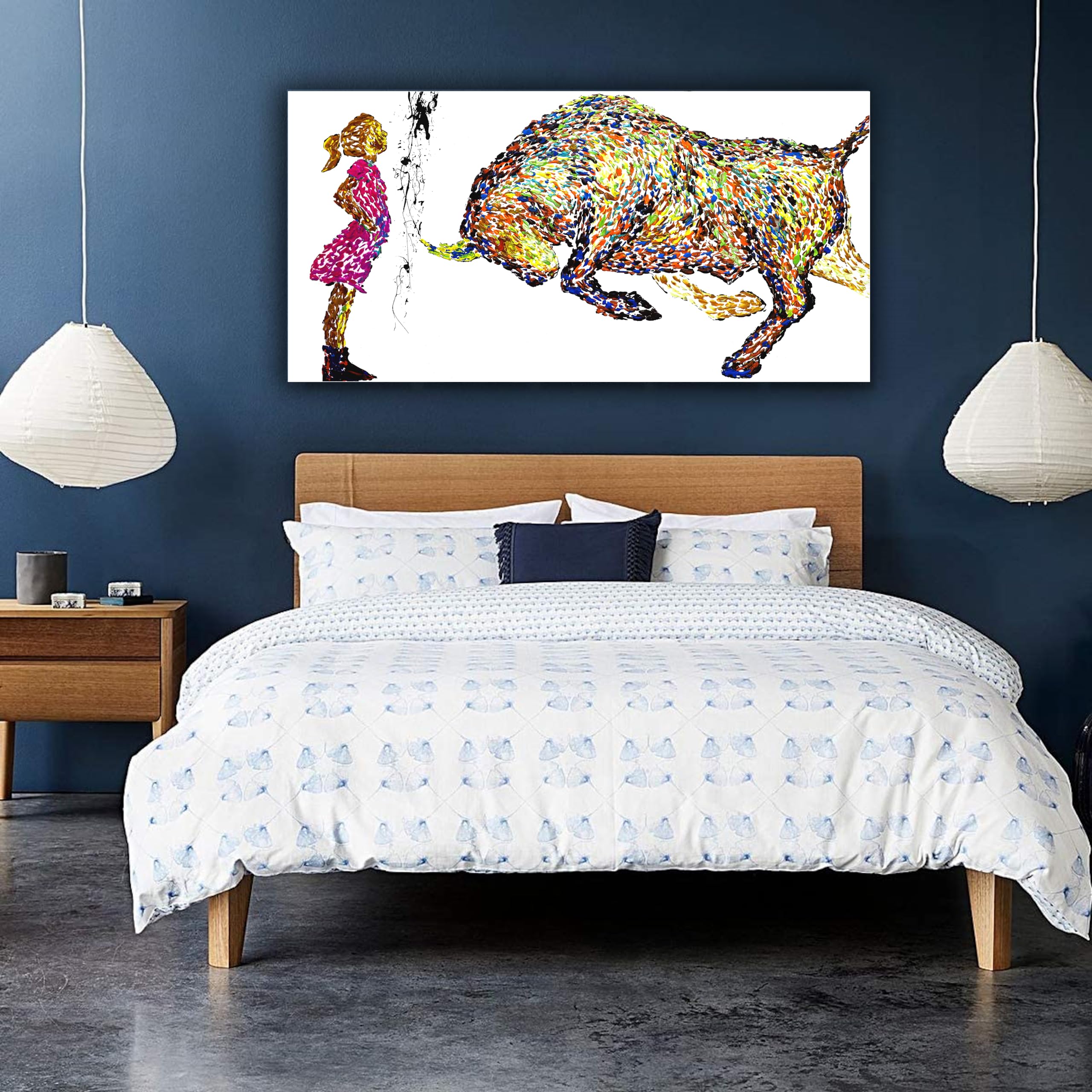 Fearless Girl vs Bull Abstract Oil Painting on Canvas - Wall Street Art Decor, Modern Stock Market Wall Art, Pink 20x40 Inches - Perfect for Office, Living Room & Gallery Wall Decor