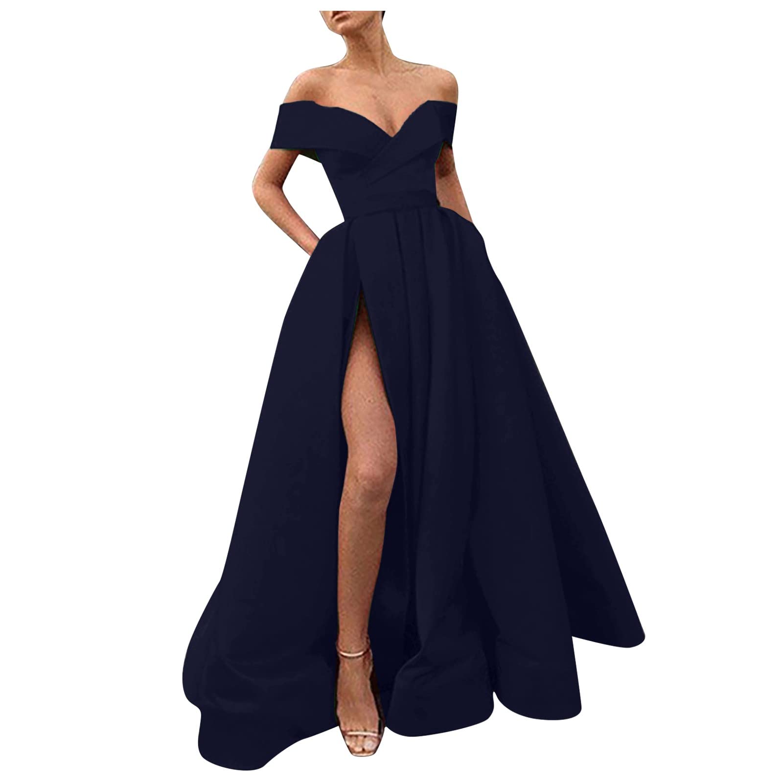 Women's Vintage Summer Casual Dress - Off Shoulder Short Sleeve Elastic Waist Loose Swing Dress for Beach, Vacation & Outdoor Activities