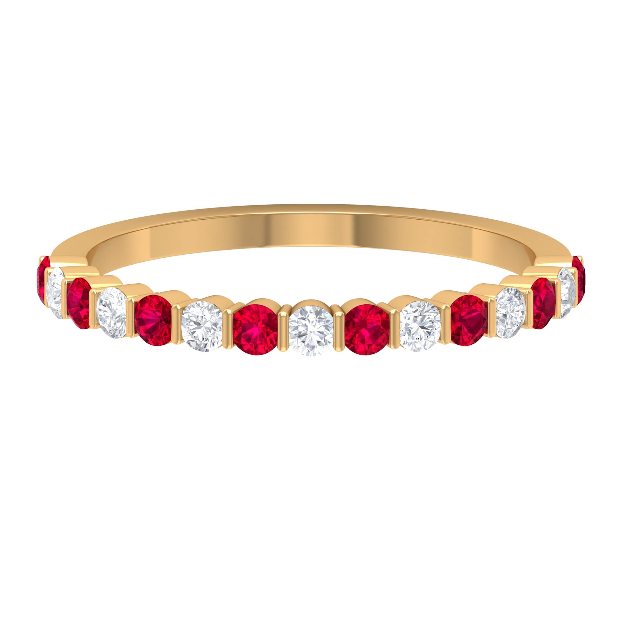 3/4 CT Ruby and Diamond 14K Solid Gold Half Eternity Ring for Women - Elegant Gift for Anniversary, Engagement, Valentine's Day or Special Occasions