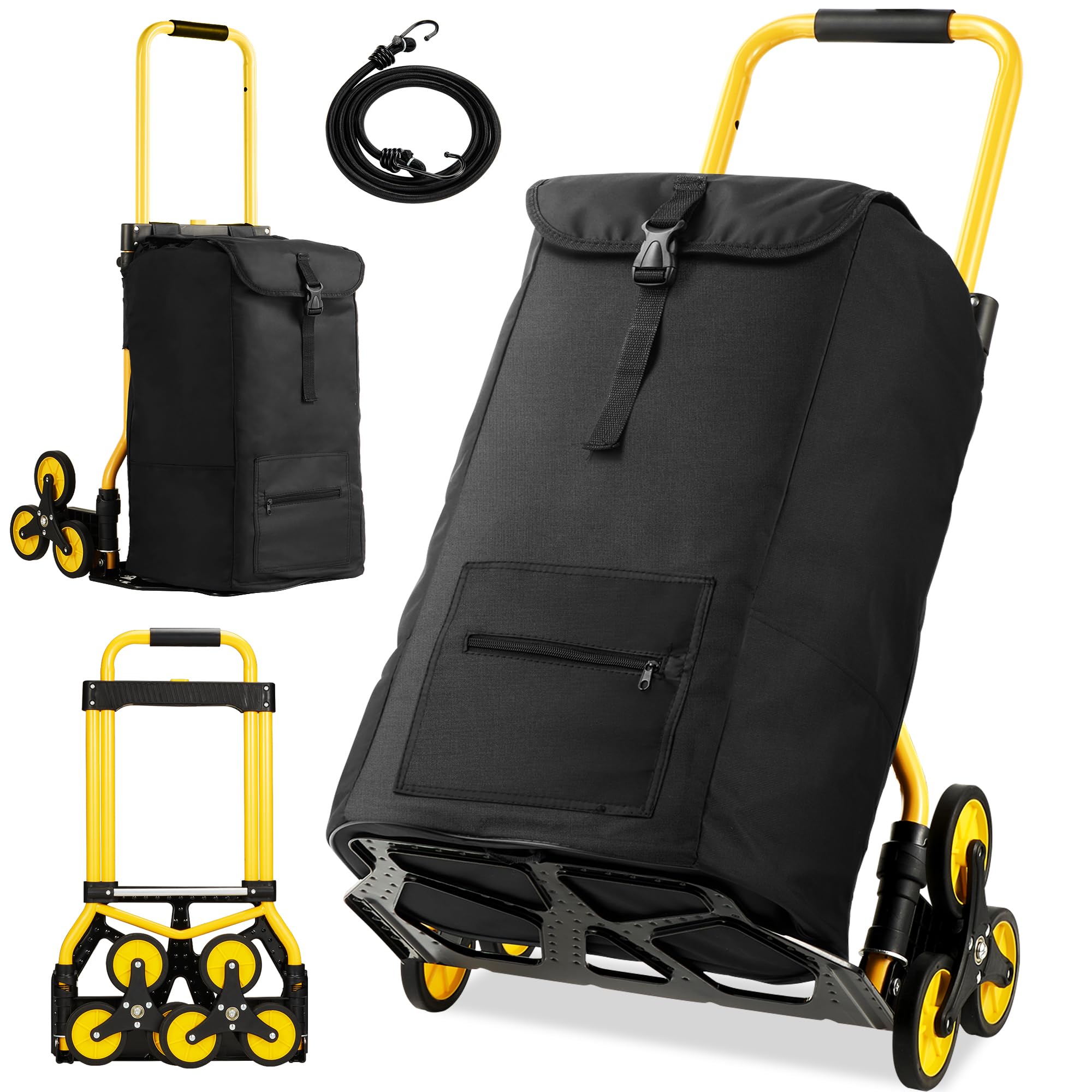 **Upgraded 330Lbs Heavy Duty Folding Stair Climbing Hand Truck Dolly with Wheels - Portable Shopping Cart for Moving, Groceries, Luggage, Travel & Office - Perfect for Home, Warehouse, and Retail Use**