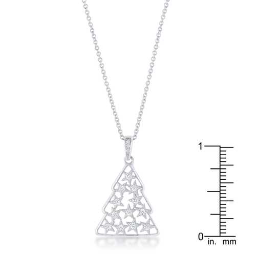 2 Carat CZ Rhodium Plated Christmas Tree Pendant Necklace - Sparkling Holiday Jewelry Gift for Women, Perfect for Christmas Parties & Festive Celebrations