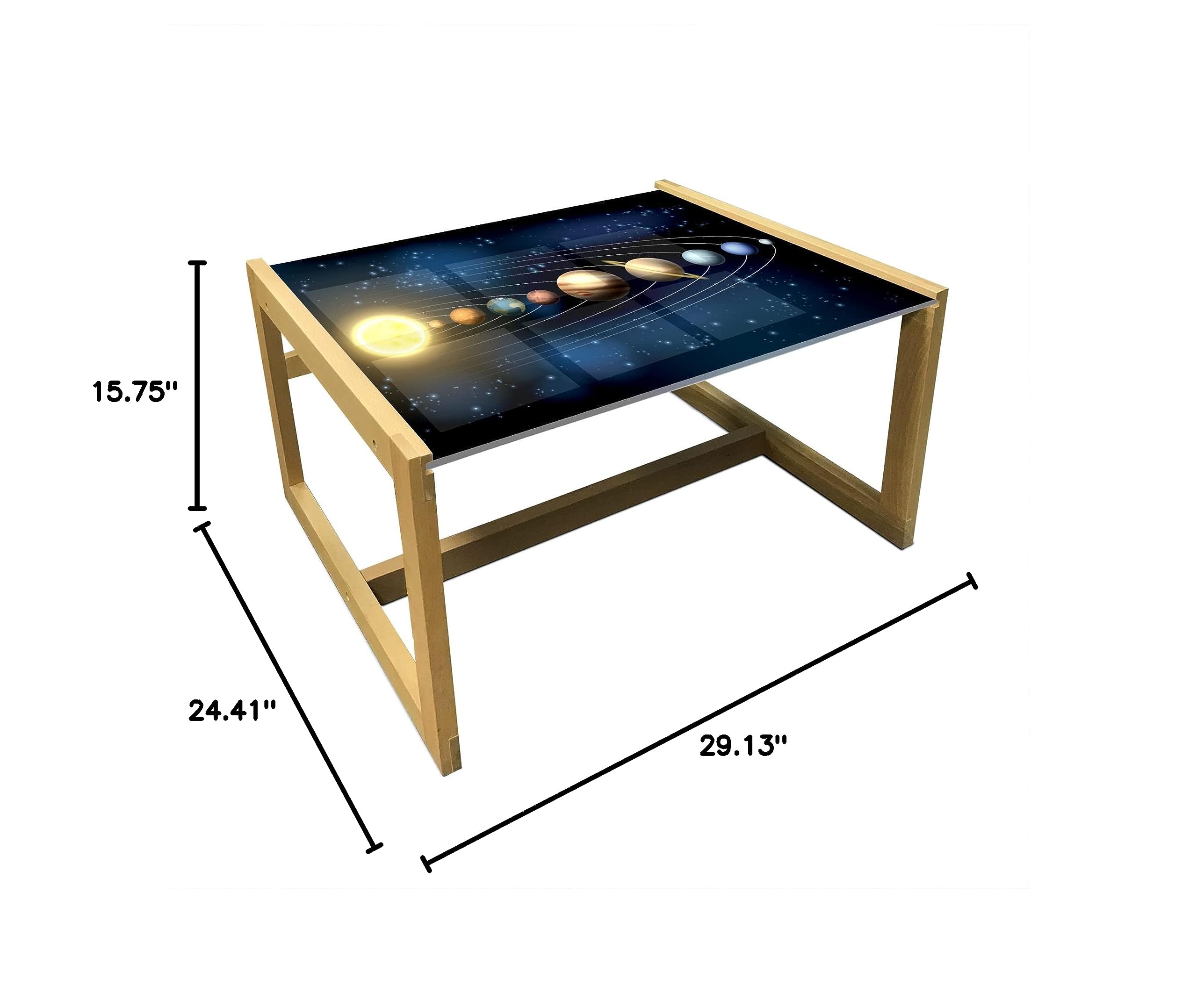 Ambesonne Space Coffee Table - Solar System Design, Wooden Frame for Office & Dorm Decor
