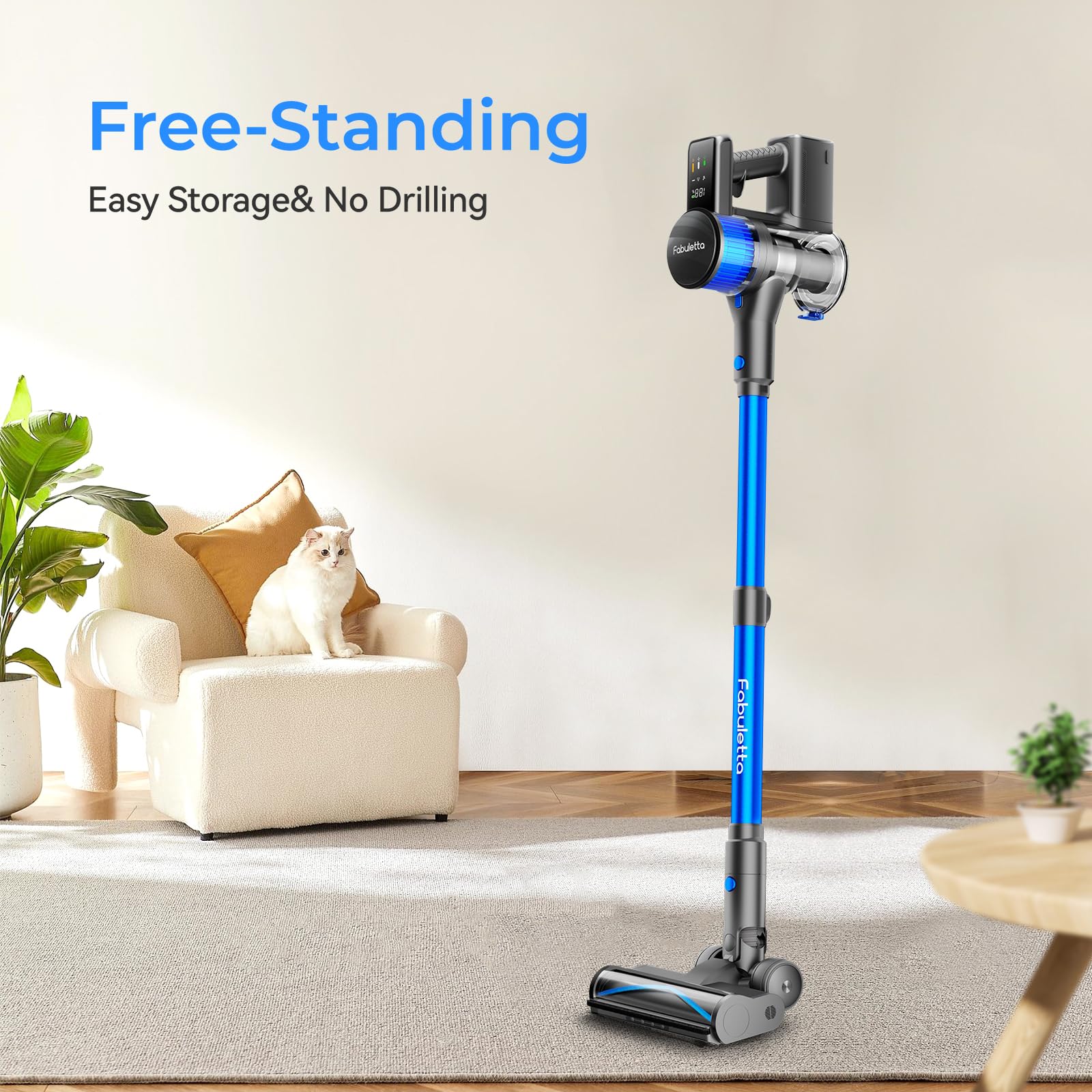 FABULETTA Cordless Stick Vacuum Cleaner - 500W Brushless Motor, Lightweight & Rechargeable for Home Use, 55 Min Runtime - Perfect for Pet Hair, Carpet, Hard Floors (Deep Blue) | Ideal for Quick Cleanups, Stairs, Cars & Daily Household Cleaning