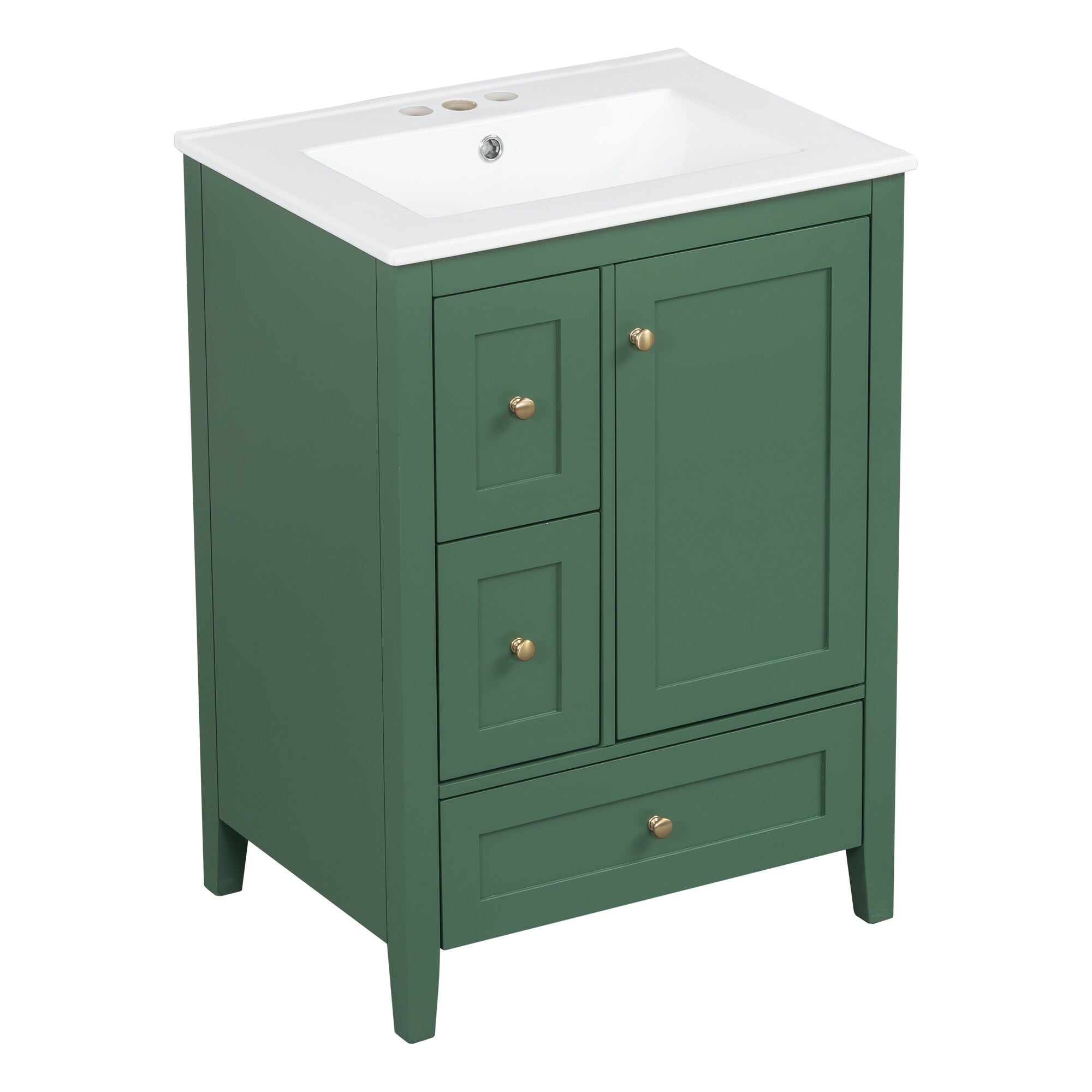 24 Inch Bathroom Vanity with Storage - Adjustable Shelf & Removable Dividers, MDF & Rubberwood Construction, Dark Green Finish for Modern Bathroom Decor