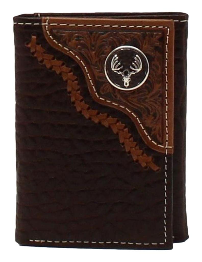 Nocona Genuine Leather Trifold Wallet for Men - Western Style Deer Skull Design - Perfect for Rodeo, Cowboy Lifestyle & Everyday Carry