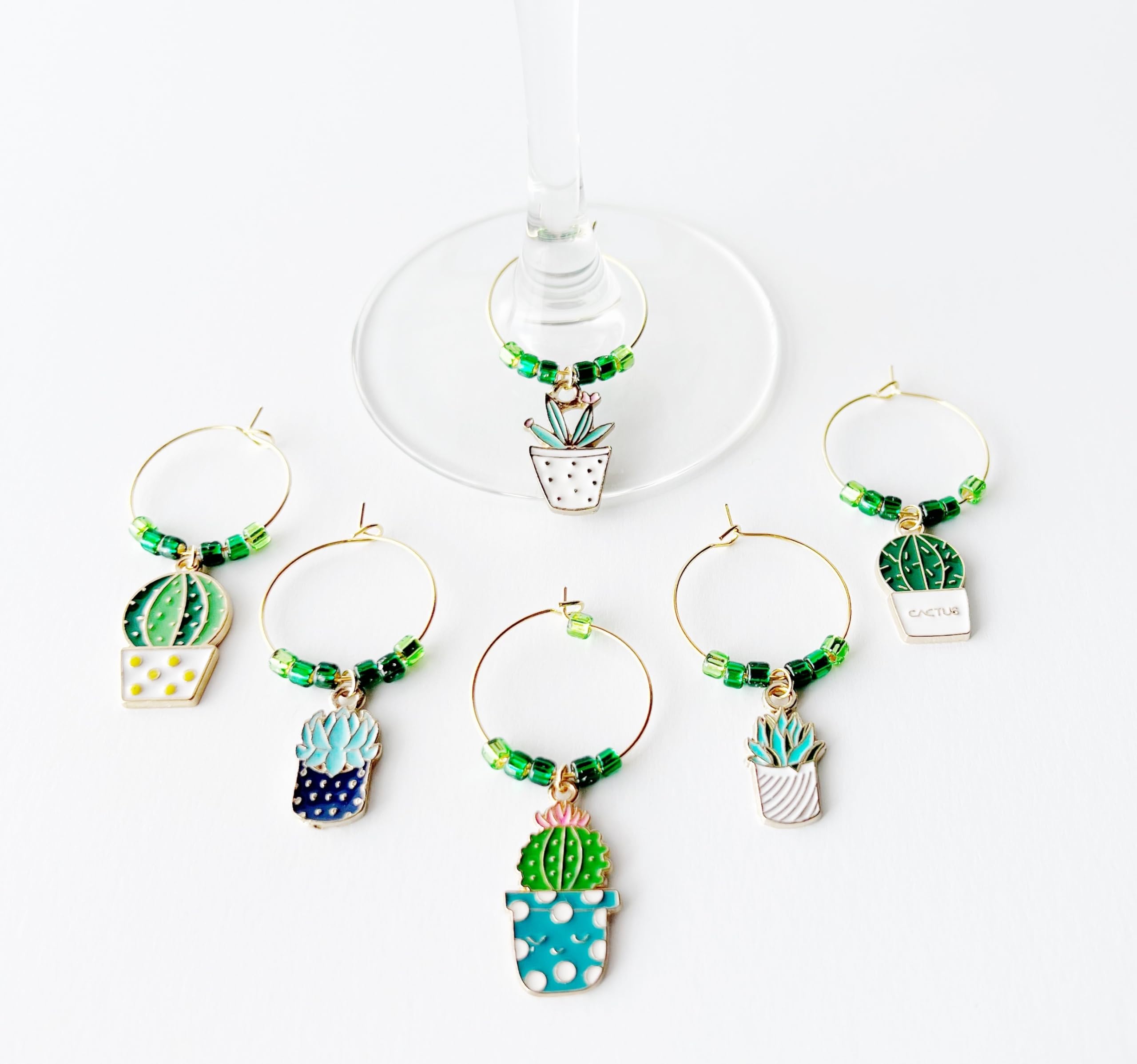 Succulent Wine Glass Charms Set of 6 - Unique Plant Lover Gifts for Women - Perfect for Garden Parties, Bridal Showers & Wine Tasting Events