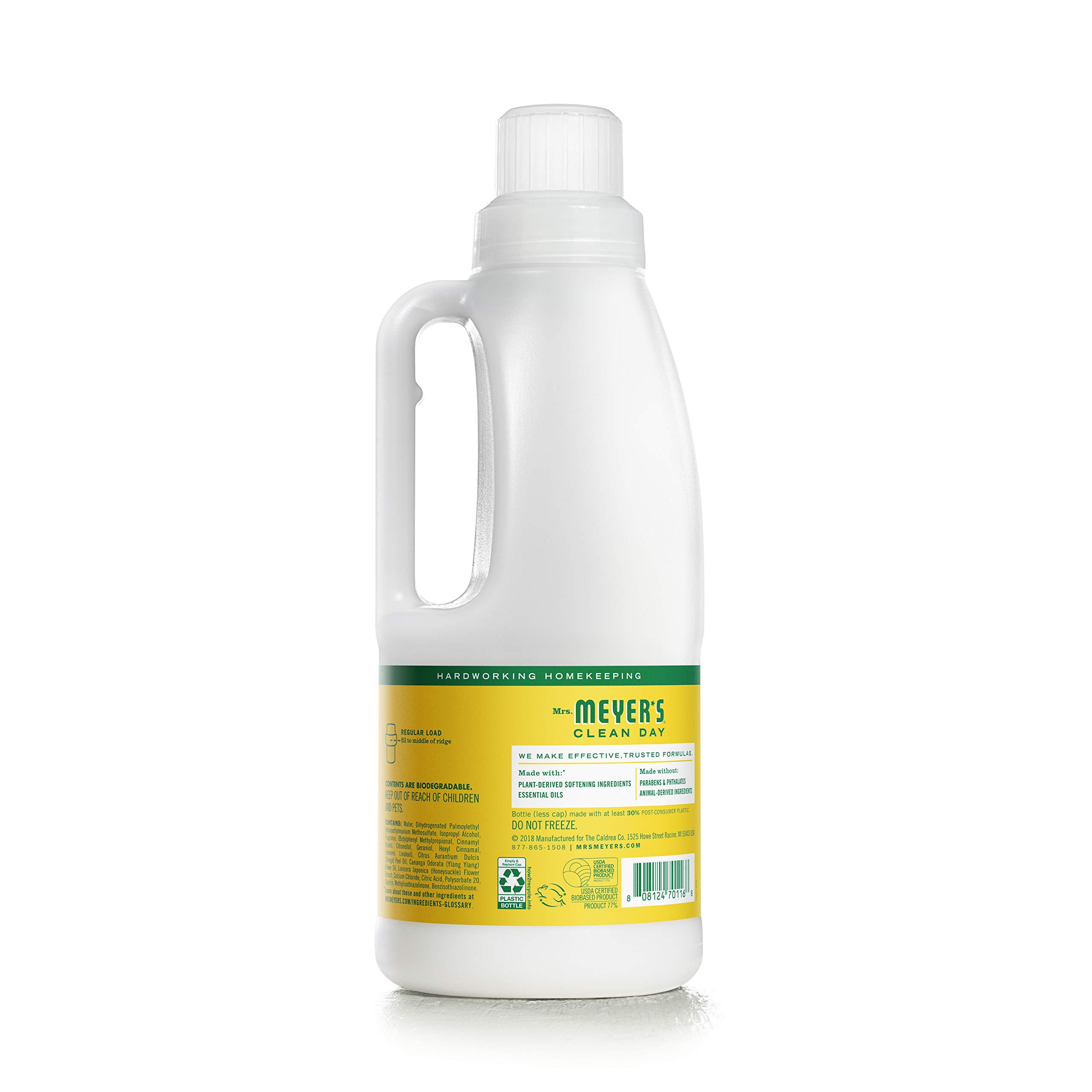 Mrs. Meyer's Clean Day Liquid Fabric Softener - Honeysuckle Scent, 32 oz (32 Loads) | Essential Oil Infused, Paraben-Free | Gentle on Clothes, Perfect for Laundry & Freshness at Home
