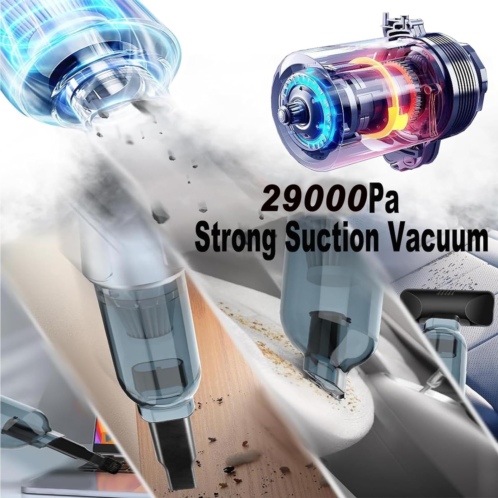 Airfy™ 3-in-1 Pro V2 Cordless Car Vacuum Cleaner - 29000Pa Powerful Suction & Air Blower, Rechargeable Handheld Vacuum for Home & Auto Detailing | Perfect for Car Seats, Pet Hair Removal & Quick Home Cleaning