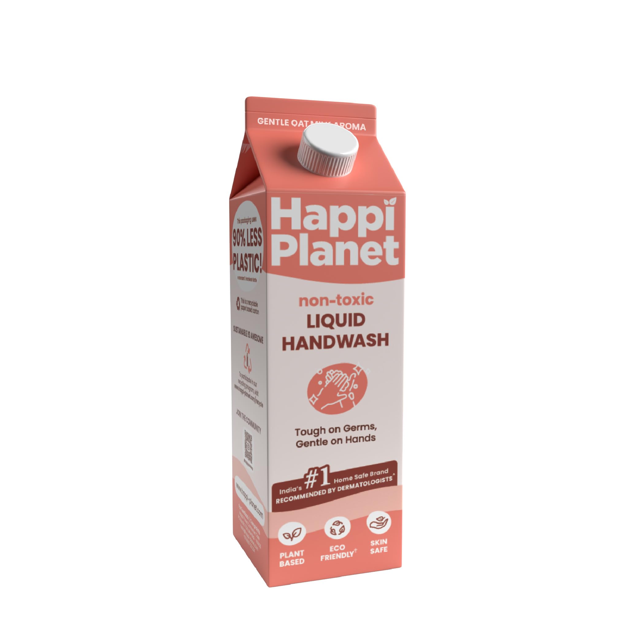 Happi Planet Organic Liquid Handwash Refill - 1L Oat Milk Scent | Moisturizing Natural Hand Soap | Non-Toxic, Eco-Friendly, pH Balanced | Gentle on Skin, Tough on Germs | Perfect for Kitchen, Bathroom & Office Use