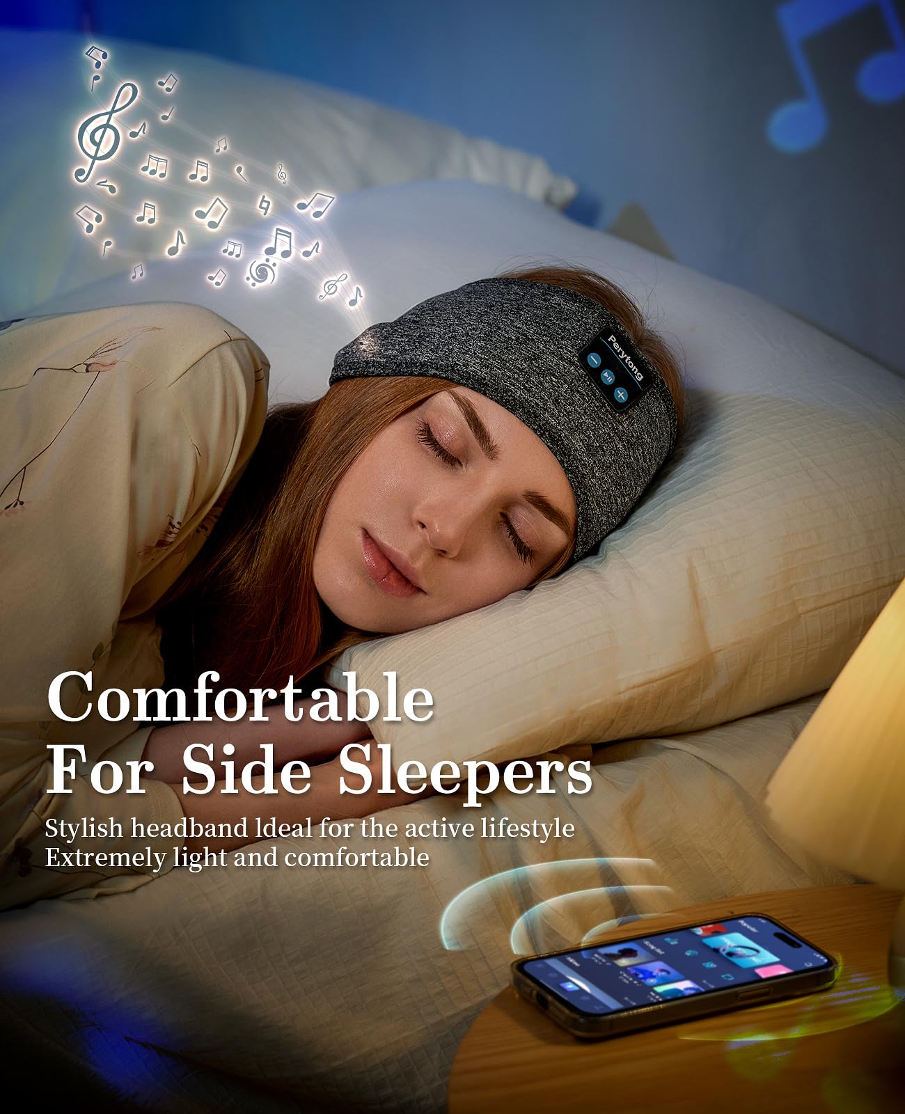 Perytong Adjustable Bluetooth Sleep Headphones - Wireless Headband with HD Stereo Sound, Comfortable for Side Sleepers - Perfect for Sleeping, Yoga, Workout, Jogging, Travel & Relaxation - Cool Tech Gift for Men, Women, Moms