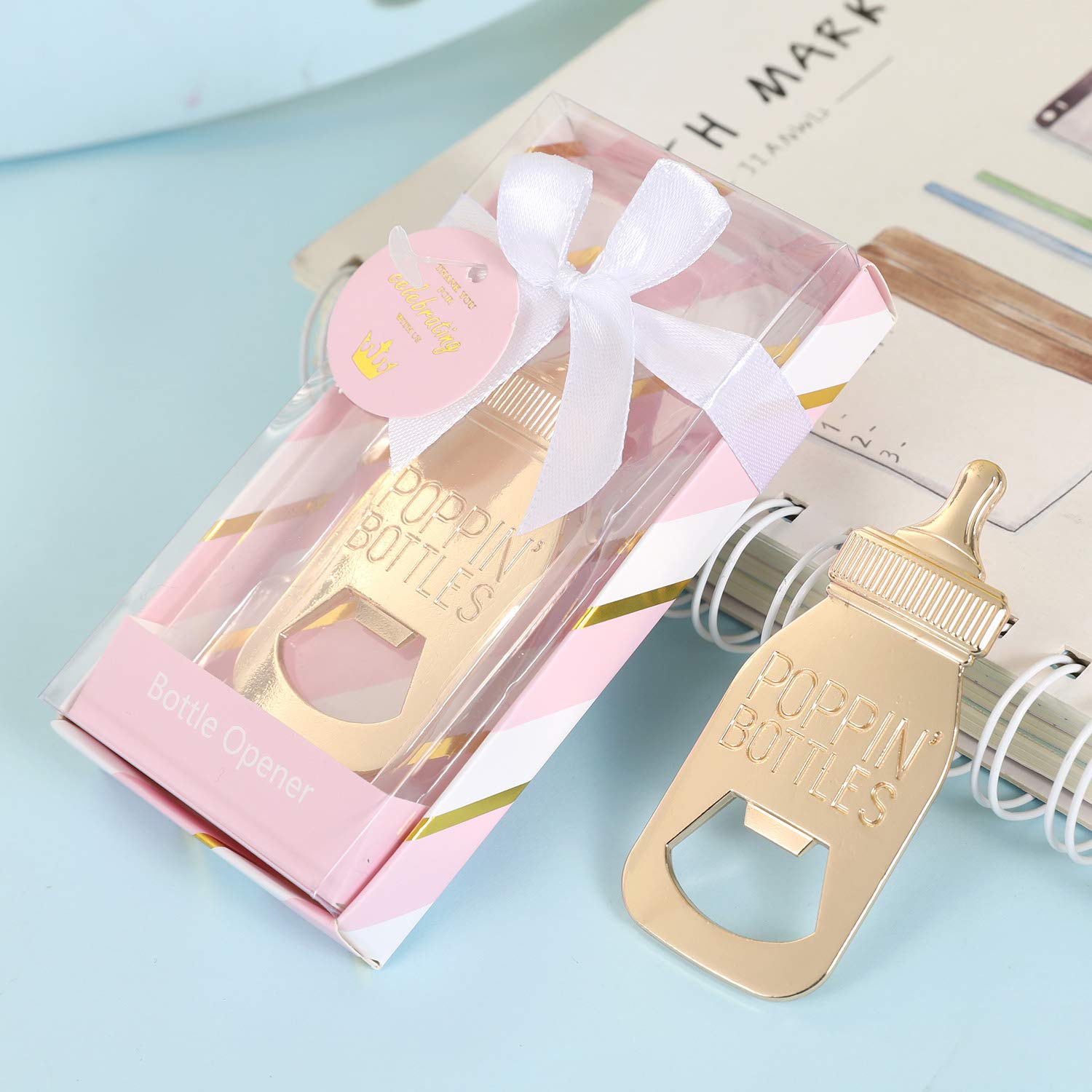 24 Pcs Pink Princess Baby Shower Favors - Gold Bottle Openers for Girls, Baby Shower Party Decorations & Guest Souvenirs - Perfect for Princess Theme Parties, Bridal Showers & Birthday Celebrations (Pink & Gold)