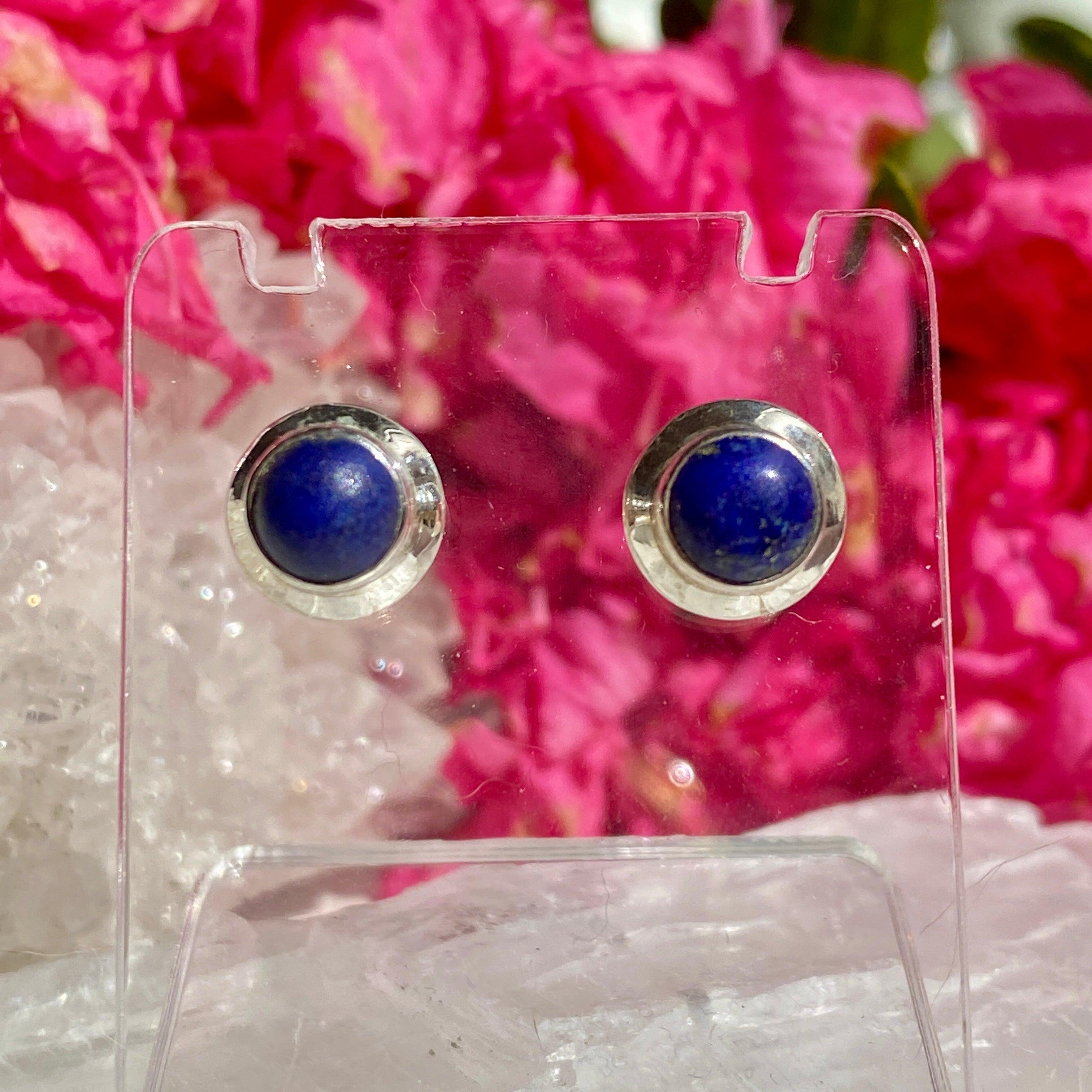 Lapis Round Cabochon Stud Earrings KEGJ1076 – Handmade Gemstone Jewelry for Women, Perfect for Everyday Wear & Gift Giving