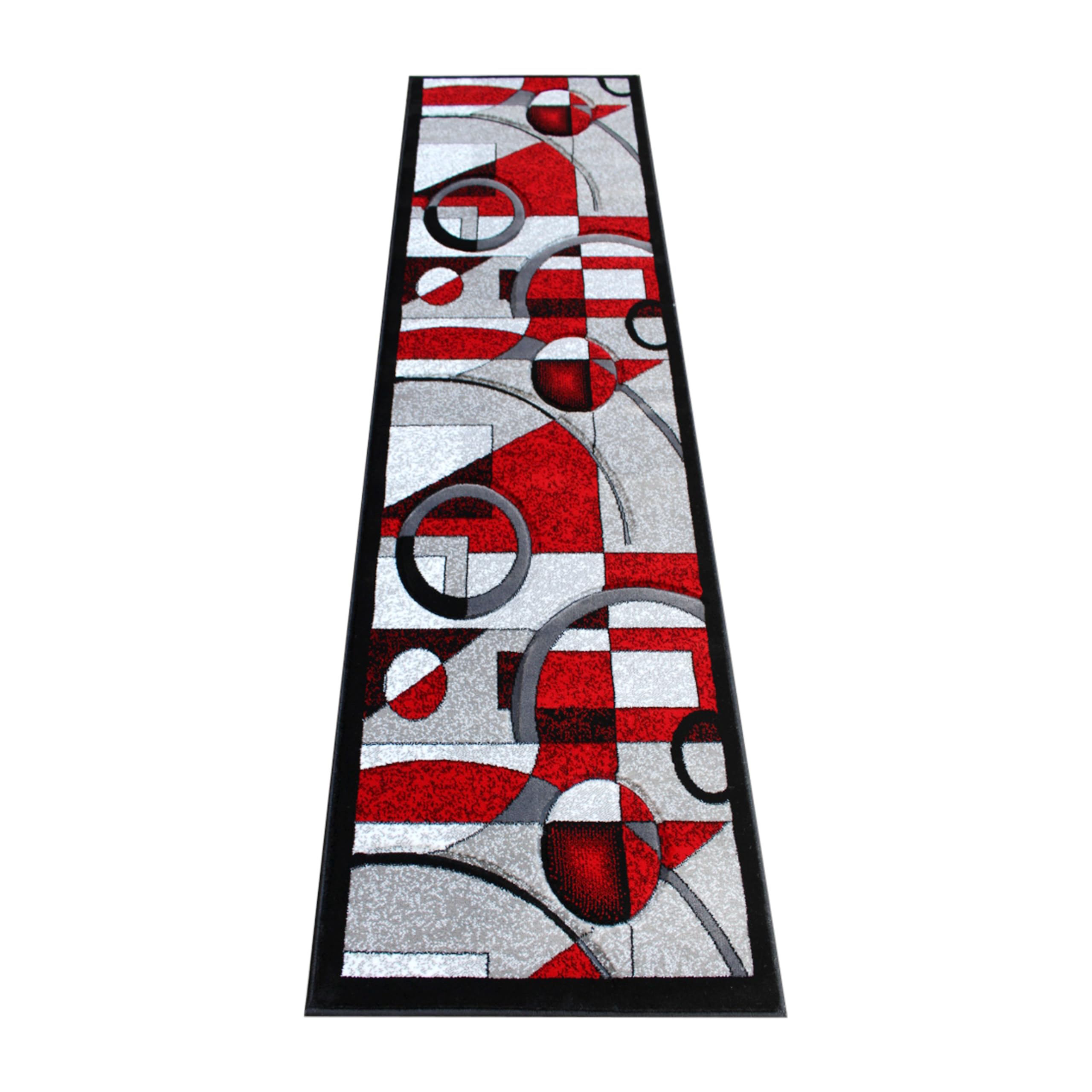 EMMA + OLIVER Olefin Accent Rug - Red Abstract Geometric Design - 2x7 Feet Soft Plush Area Rug - Stain & Moisture Resistant - Easy Clean Jute Backing - Perfect for Living Room, Bedroom or Office Decor