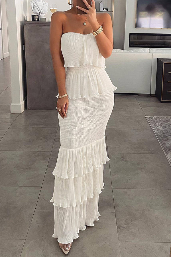 Cedric Women's Off Shoulder Shirred Ruffle Hem Layered Dress - Summer Beach Party, Date Night, Vacation Outfit