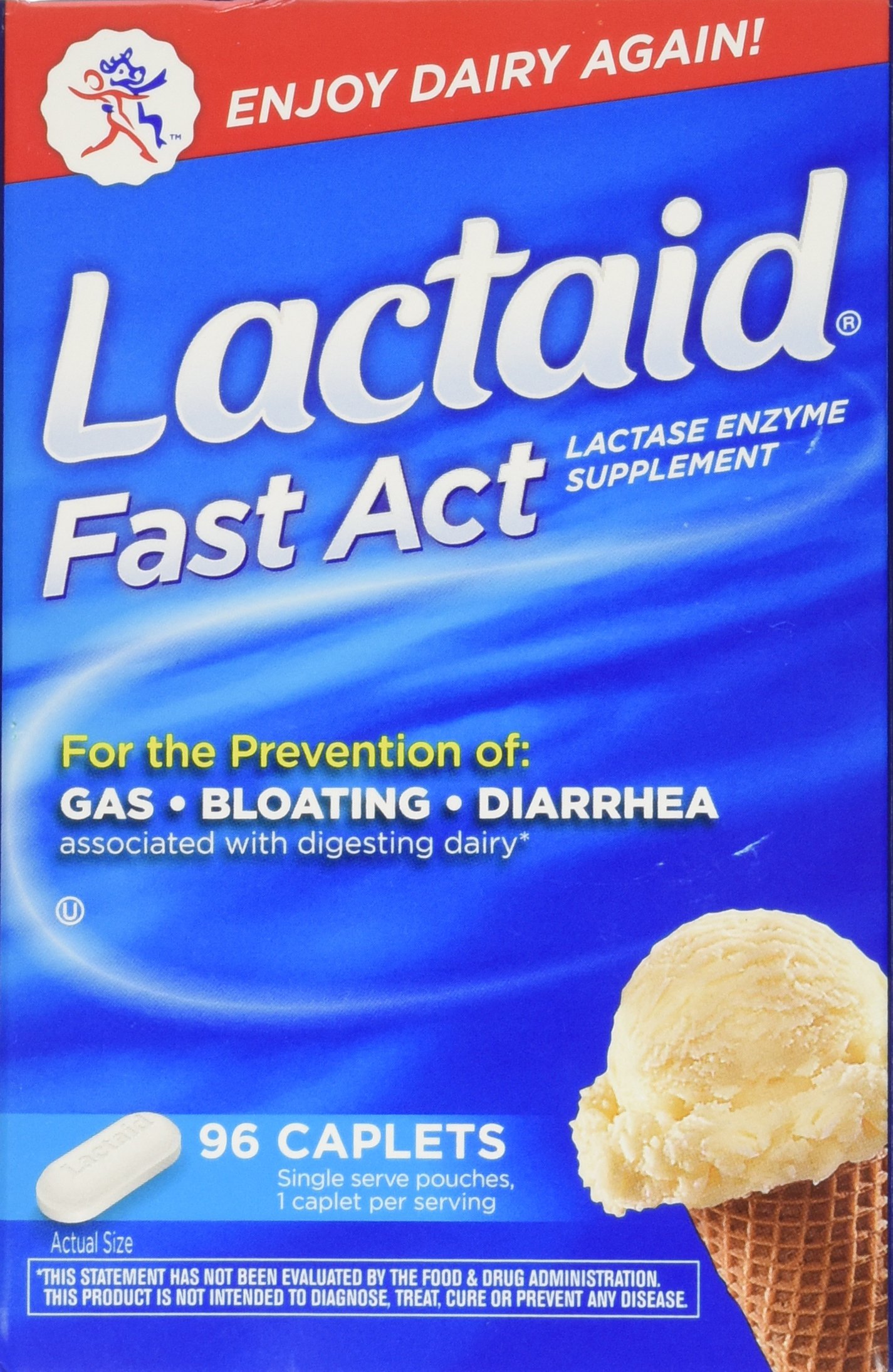 Lactaid Fast Act Lactase Enzyme Supplement - 96 Caplets for Lactose Intolerance Relief | Supports Dairy Digestion for Ice Cream, Cheese & Milk Lovers