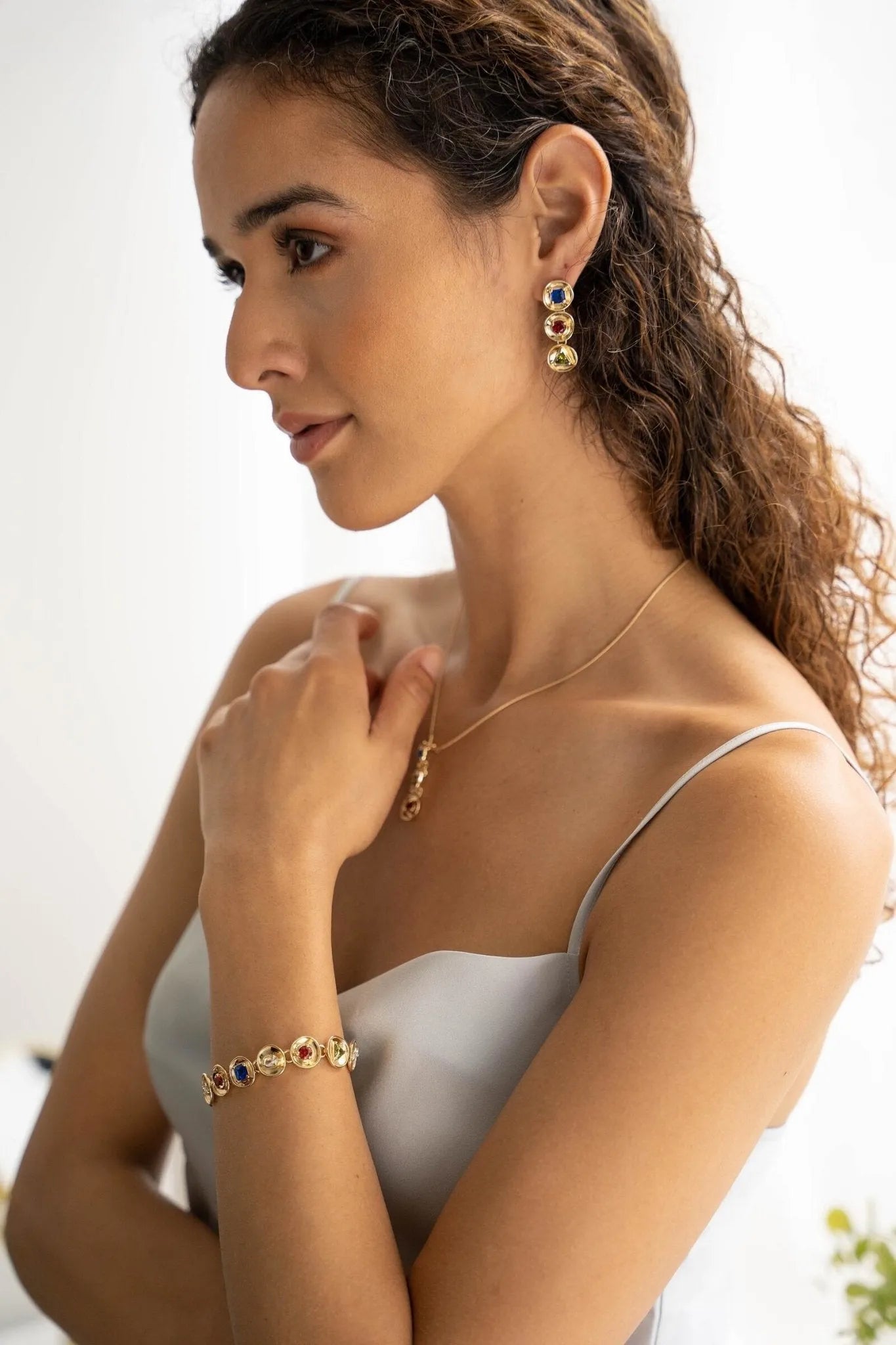18K Gold Plated Gemstone Triple Dangle Drop Earrings for Women - Elegant Party, Wedding & Evening Wear Jewelry