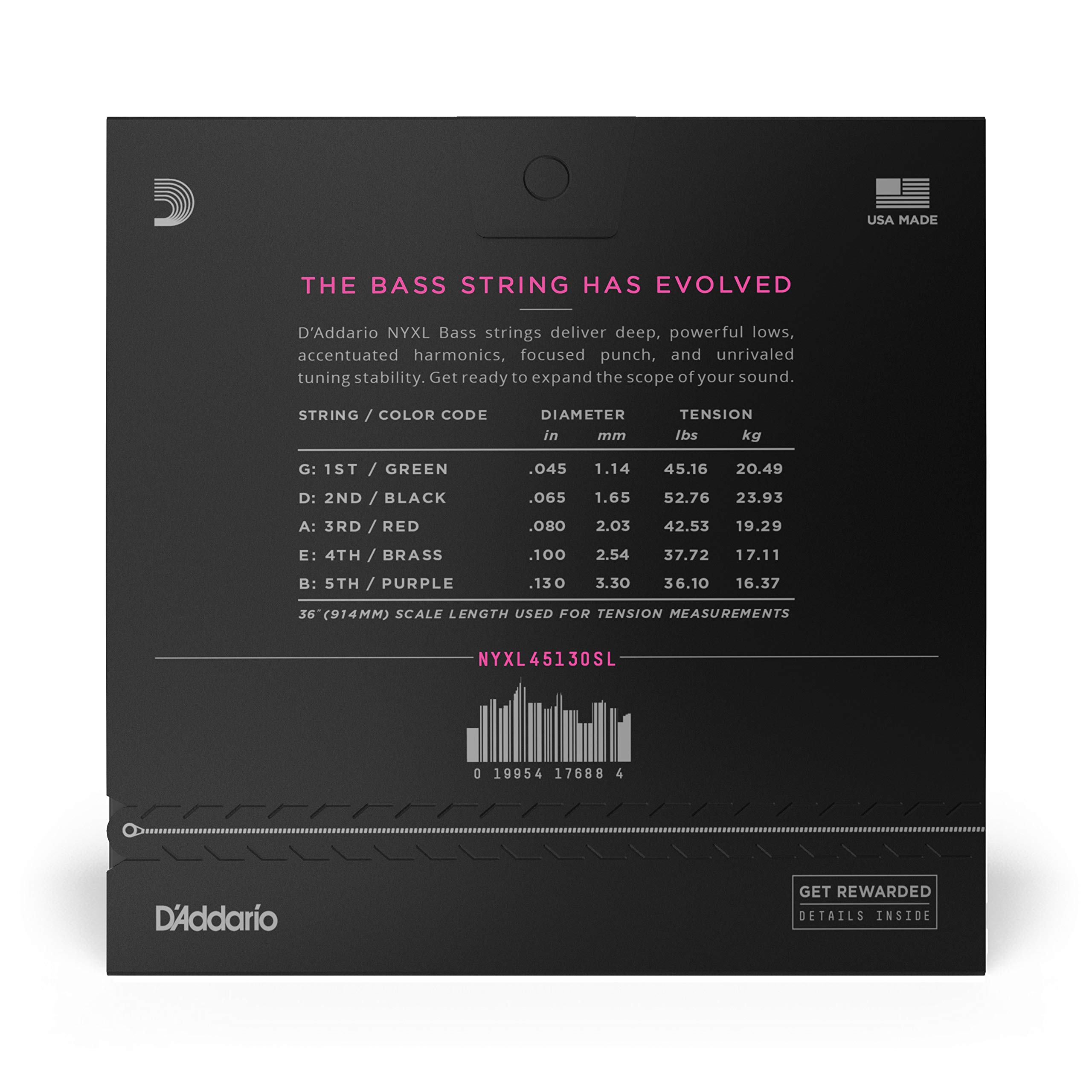 D'Addario NYXL45130SL Bass Guitar Strings - 45-130 Regular Light 5-String Set for 5 String Bass Guitars | Super Long Scale, Unrivaled Strength & Tuning Stability | Perfect for Live Performances, Studio Recording & Professional Bass Players