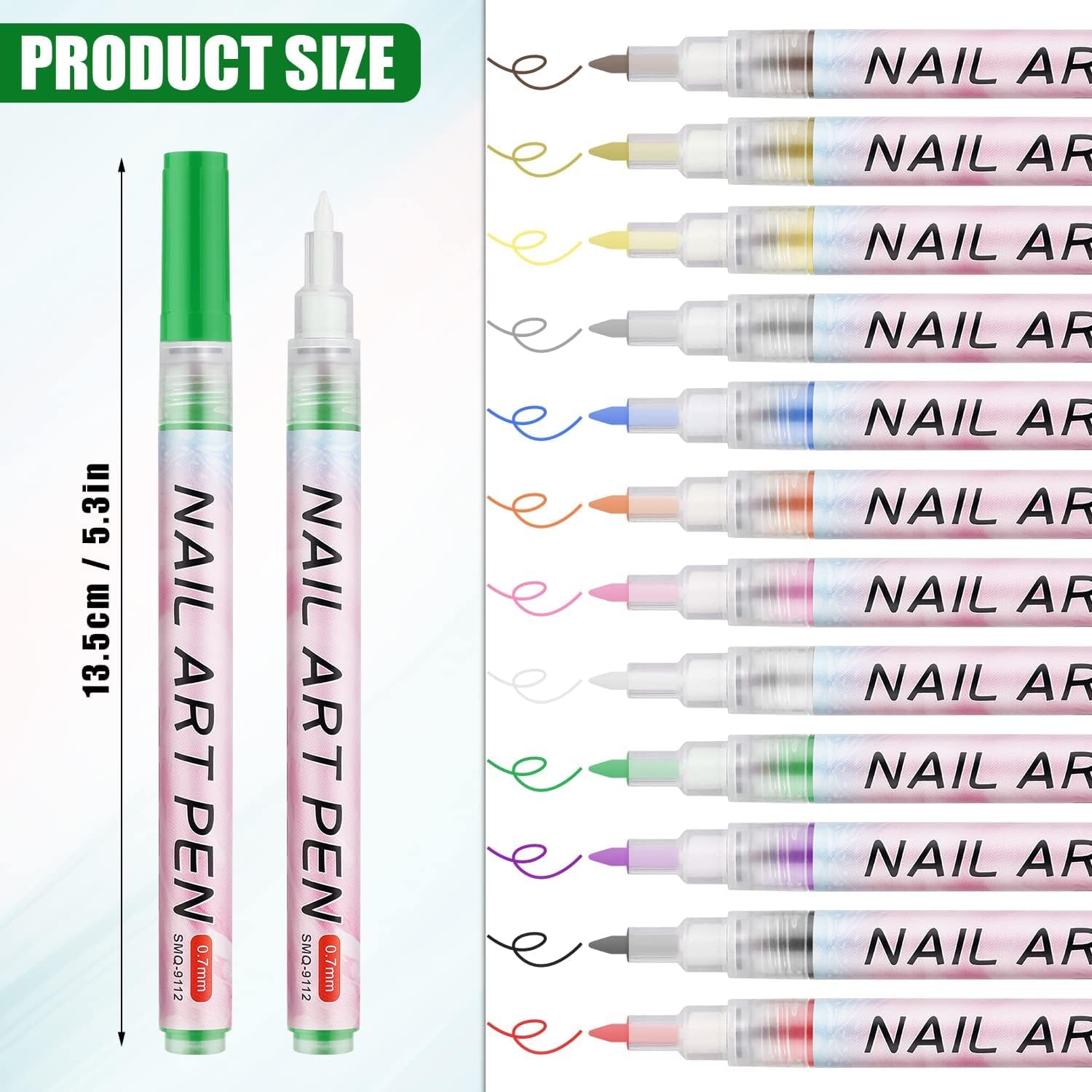 3D Nail Art Pens Set - 12pcs 0.7mm Colorful Gel Polish Pens for DIY Manicure & Nail Design