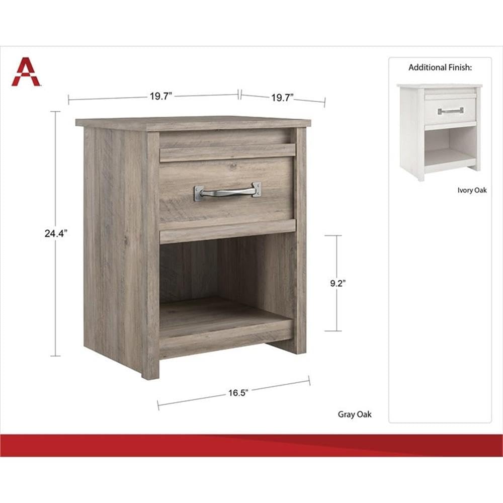 BOWERY HILL Gray Oak Nightstand with One Drawer - Perfect for Bedroom, Living Room & Small Space Storage