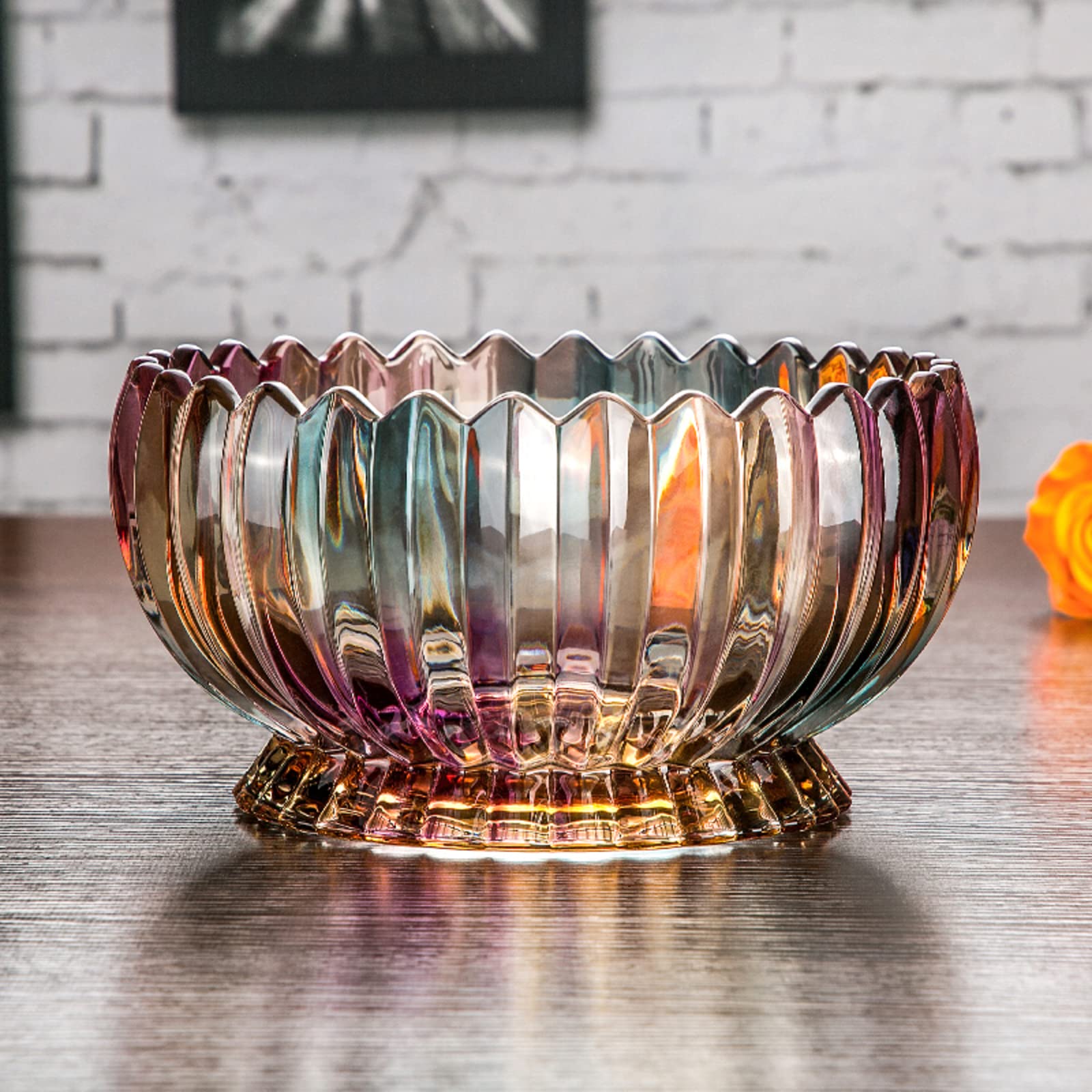 Handmade Crystal Glass Fruit Bowl - Decorative Reusable Kitchen Countertop Storage Basket for Fruits, Snacks & Display (12x22cm) - Perfect for Dining Tables, Kitchen Islands & Home Decor