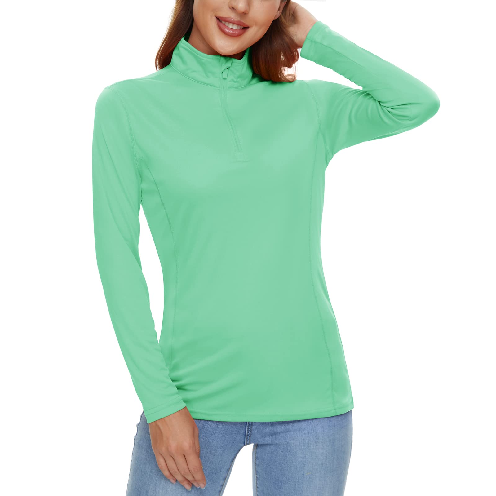 CRYSULLY Women's Long Sleeve Sun Protection Shirt - UPF 50+ UV Blocking, 1/4 Zip Quick Dry Hiking Top for Summer Outdoor Activities | Perfect for Hiking, Camping, Running & Travel