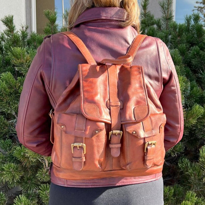 Premium Leather Drawstring Backpack for Men & Women - Stylish & Durable Travel Bag for Hiking, Gym, School & Daily Use