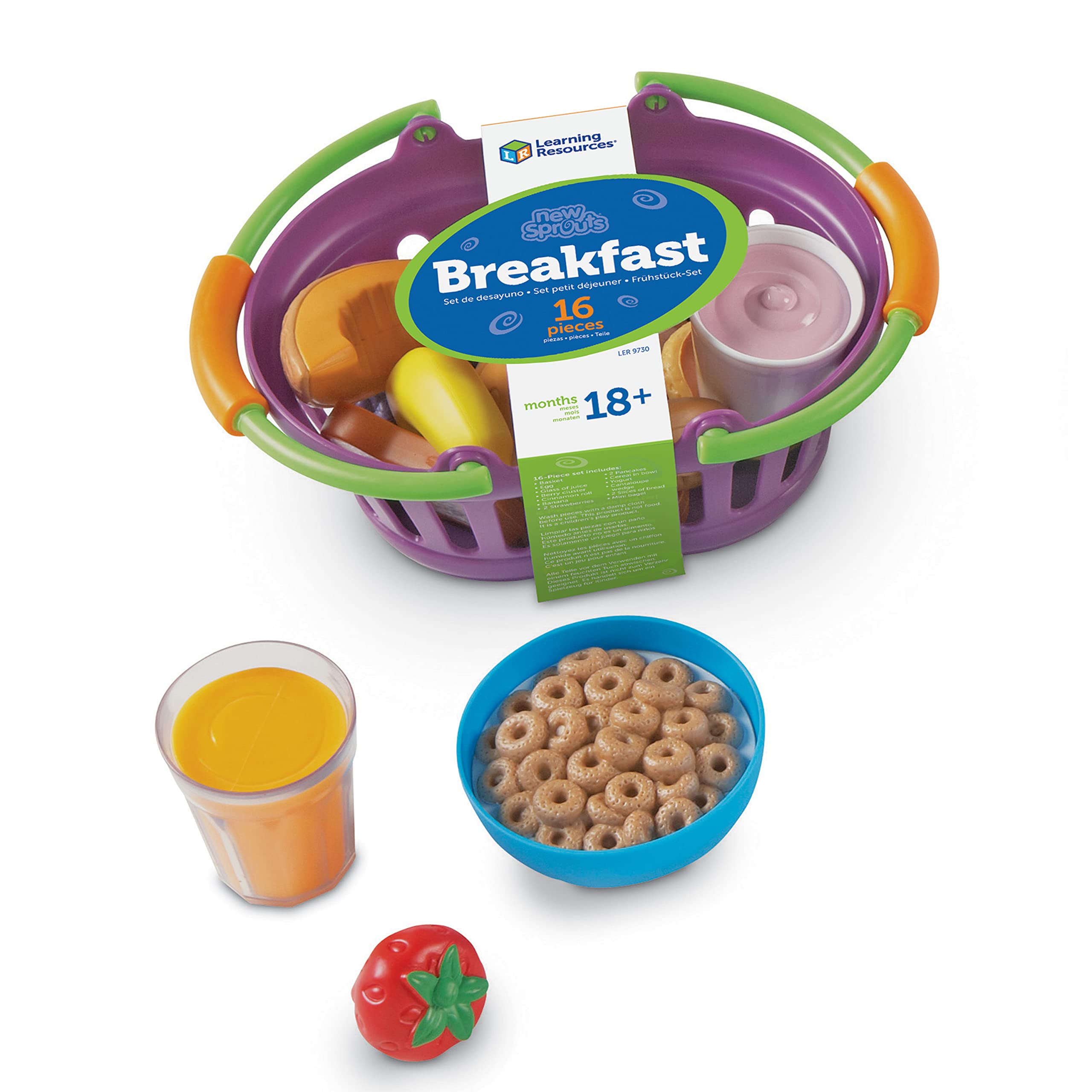 Learning Resources New Sprouts Breakfast Foods Basket - 16-Piece Pretend Play Food Set for Toddlers 18+ Months | Kitchen & Preschool Learning Toys | Perfect for Role-Playing, Early Education & Parent-Child Interaction