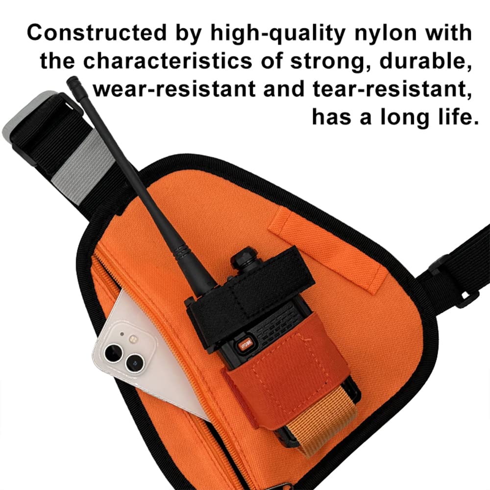LSENG Adjustable Radio Chest Harness & Shoulder Holster - Compatible with Motorola, BAOFENG Walkie Talkies - Orange Two-Way Radio Pouch for Outdoor, Hiking, Construction & Security Work