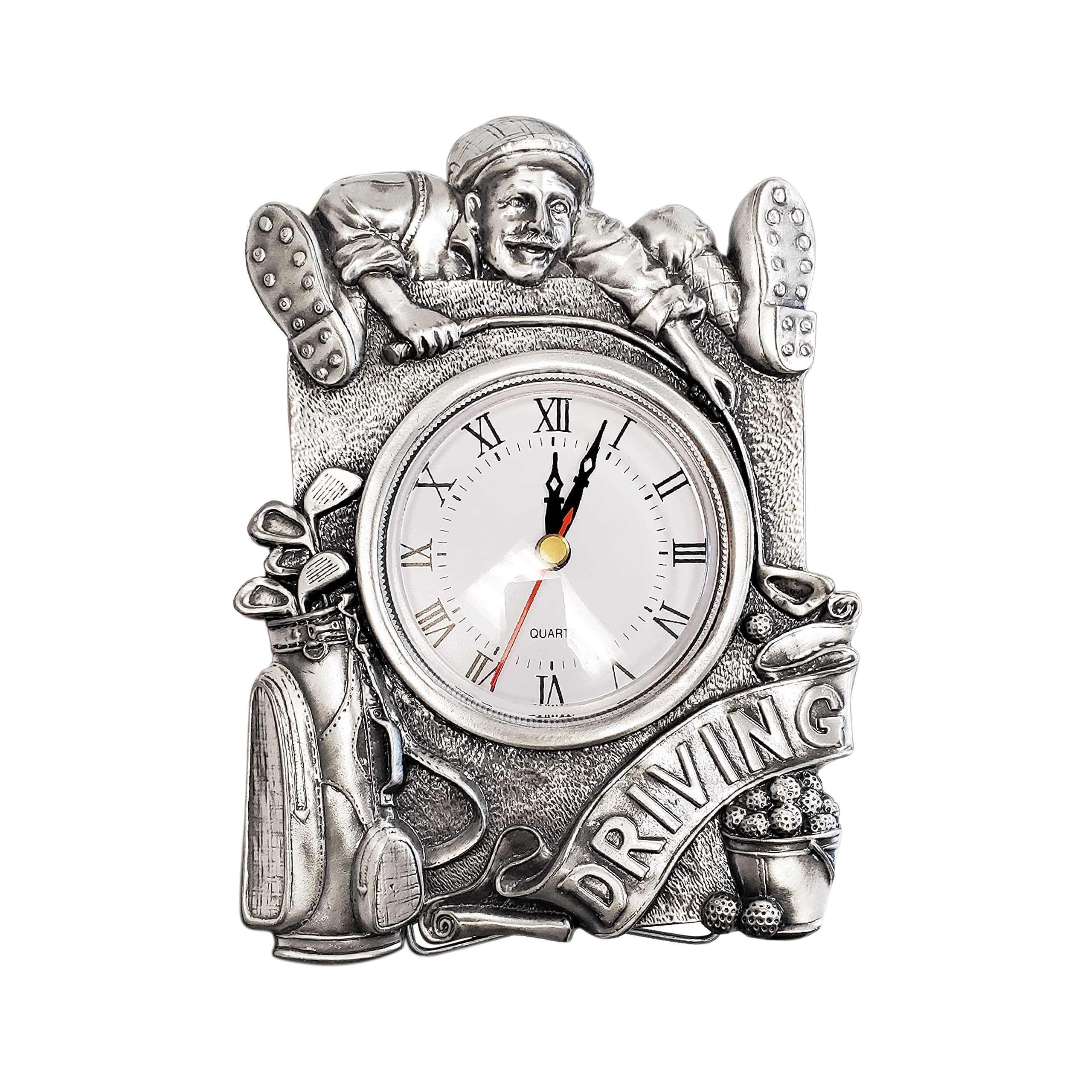 Premium Navika PGA Golf Driving Pewter Desk Clock – Silver, 5 x 7 Inches – Perfect Office Decor & Golf Lover Gift for Home, Office, or Golf Clubhouse