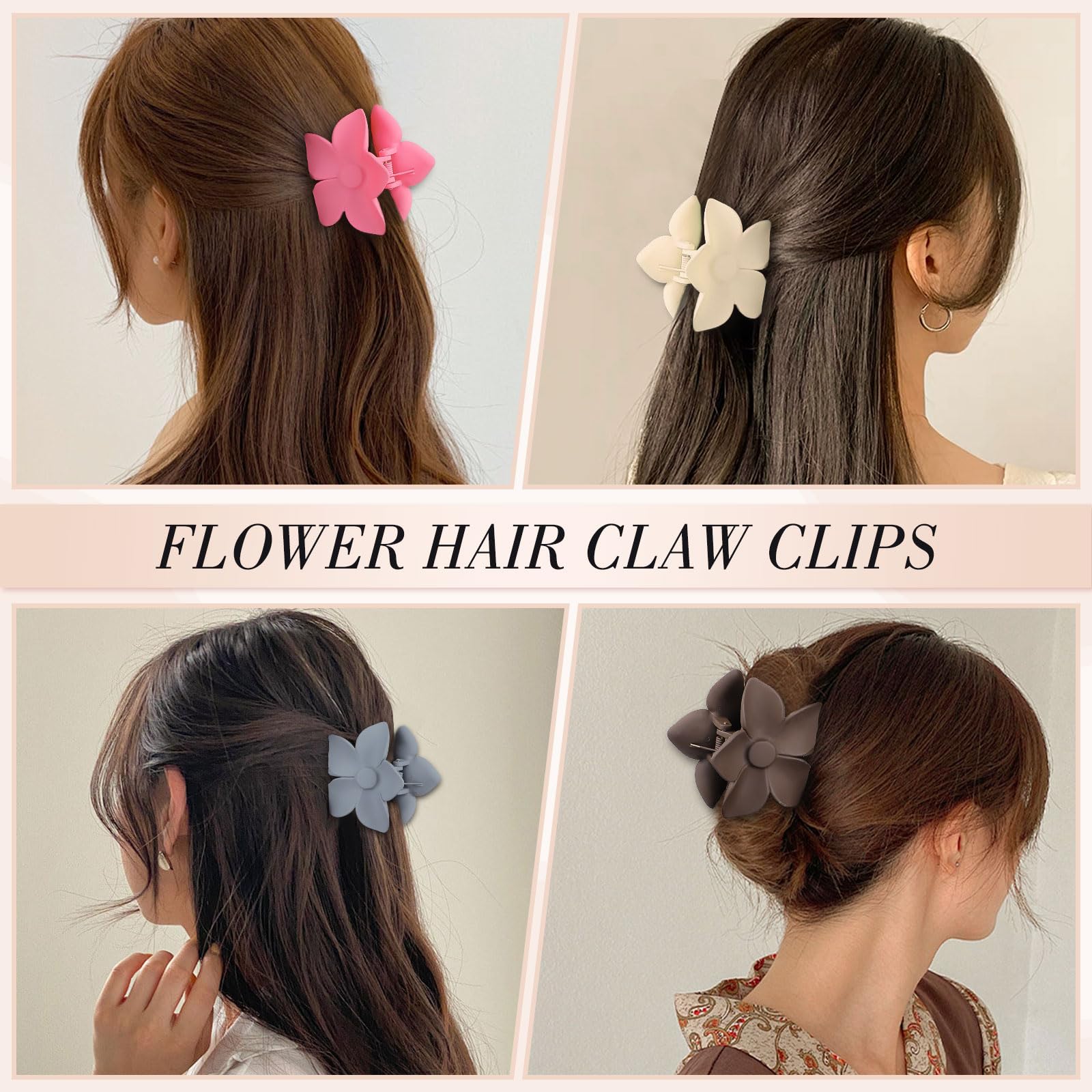 8 Pcs Hawaiian Hibiscus Flower Claw Clips for Women & Girls - Medium Hair Clips for Thin Hair, Boho Hair Accessories for Beach, Summer, Wedding & Party Hairstyles