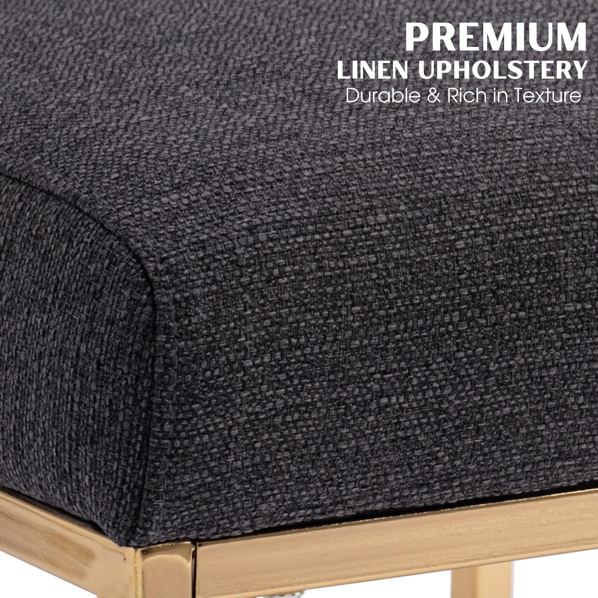 Modern Fabric Dining Chairs Set of 2 - Linen Upholstered Mid Century Kitchen Chairs with Golden Legs - Charcoal Gray Dining Room Chairs for Home, Restaurant & Cafe Decor