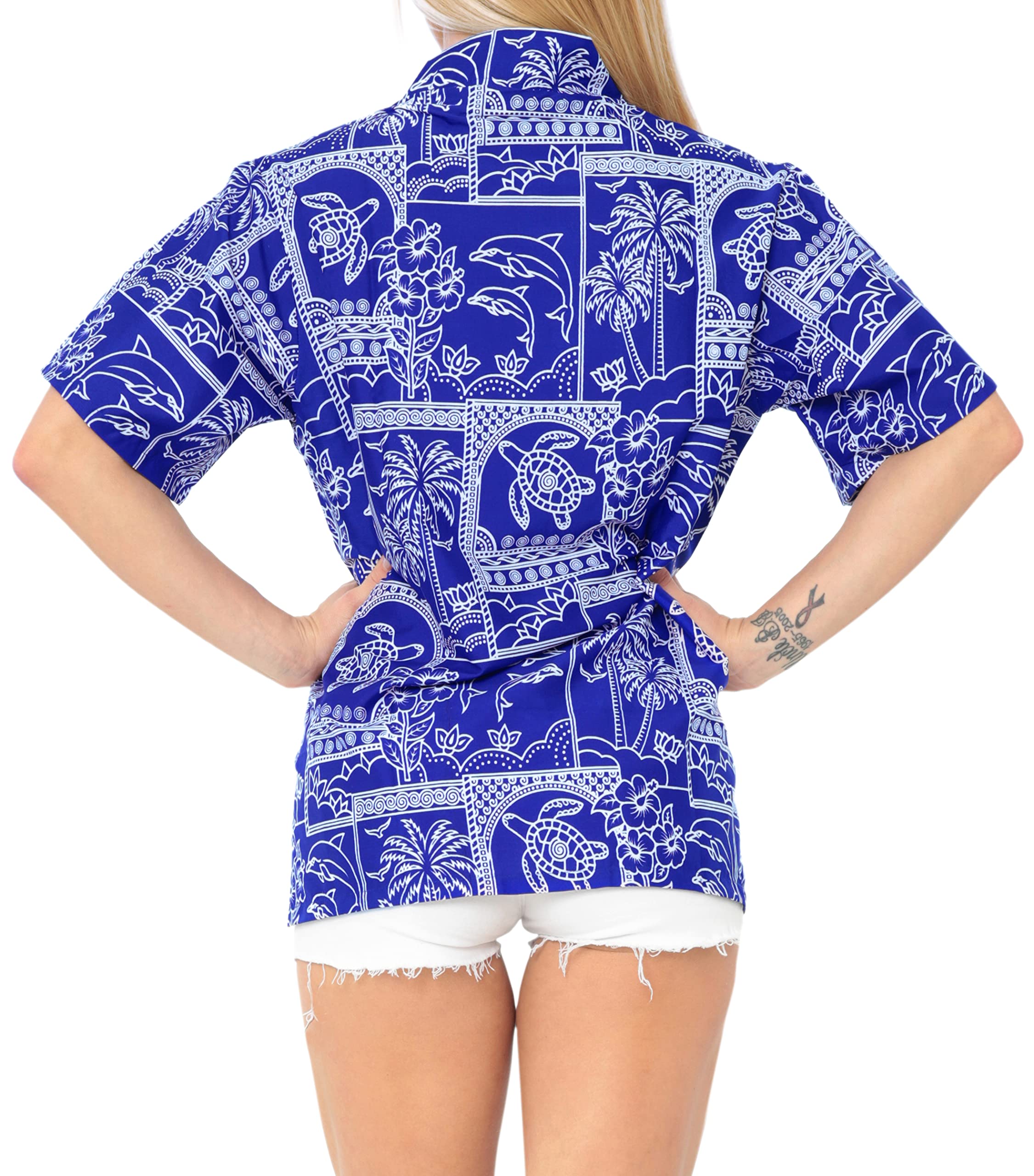 LA LEELA Women's Hawaiian Shirt - Short Sleeve Beach Blouse for Summer Vacation, Pool Party & Tropical Getaway