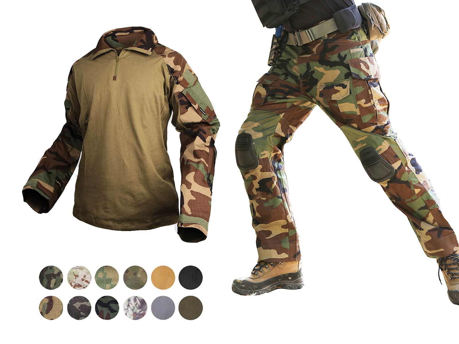 Emerson Tactical BDU Military Combat Uniform Set - Gen3 Airsoft Camo Shirt & Pants for Outdoor Training, Airsoft Games & Military Simulation