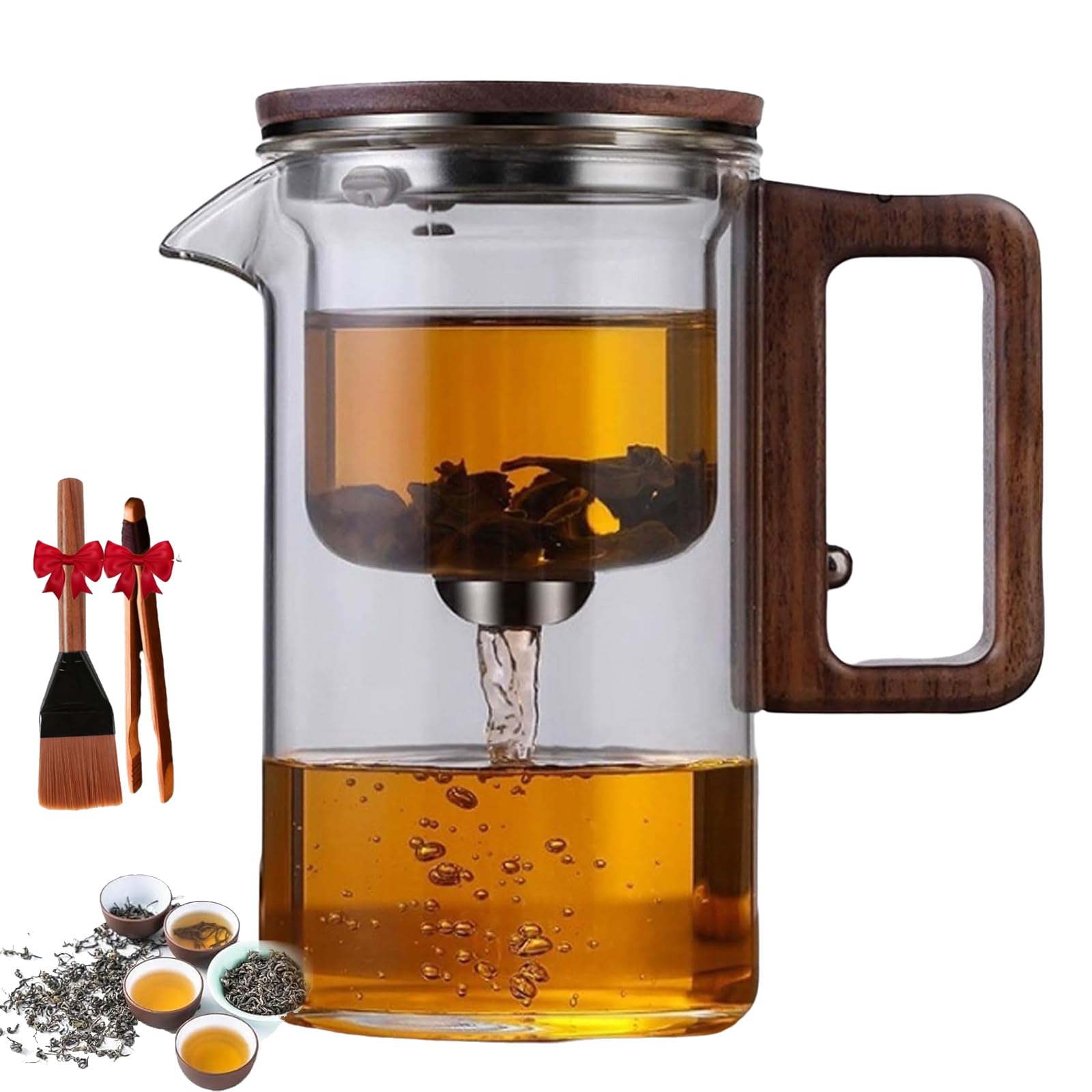 Auraleaf Glass Teapot with Wooden Handle - 720ml Water Separation Teapot for Blooming Tea & Loose Leaf Tea - Perfect for Tea Ceremonies, Home Brewing & Witchcraft Tea Rituals