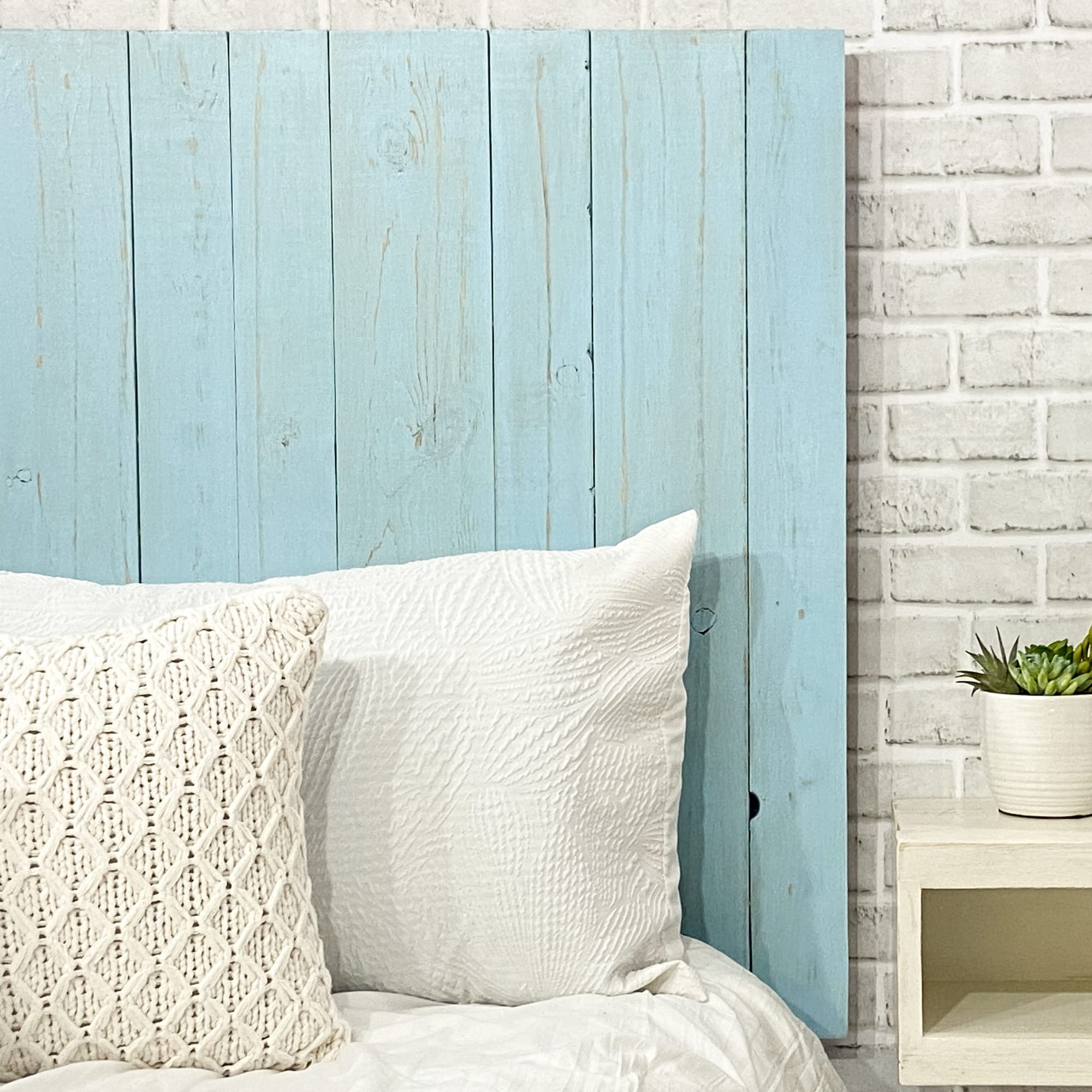 Barn Walls Baby Blue Cottage Headboard - Solid Wood Panel with Smooth Finish - Leaning & Wall-Mounted Design - Anti-Shake California King Size Headboard - Perfect for Farmhouse, Cottage & Coastal Bedroom Decor