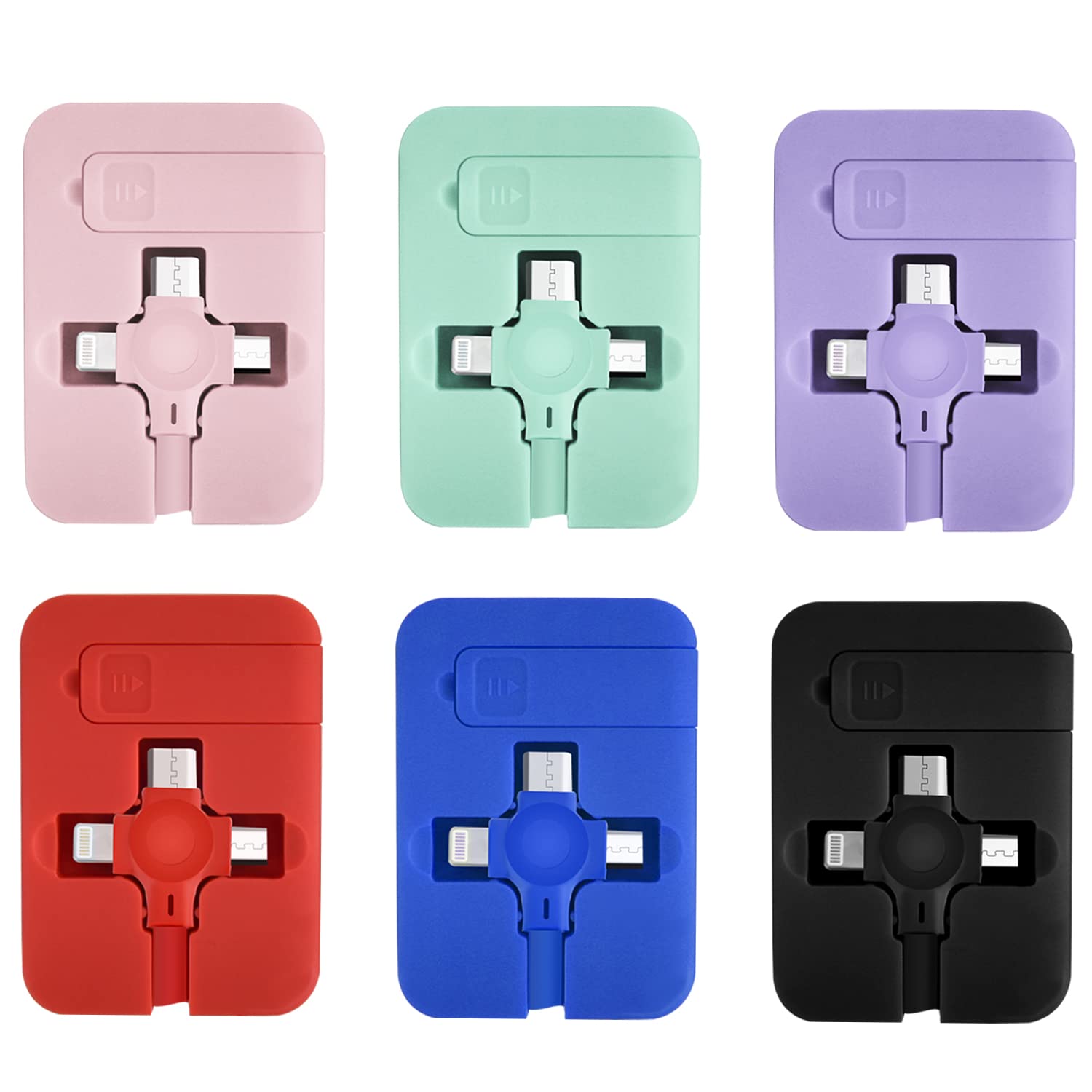 TEXXY 3-in-1 Retractable Charging Cable - Multi Charger for iPhone, Android, Laptop & Tablet - Portable Phone Holder & USB-C/Micro-USB/Lightning Cable - Perfect for Travel, Office & Home Use (Red)