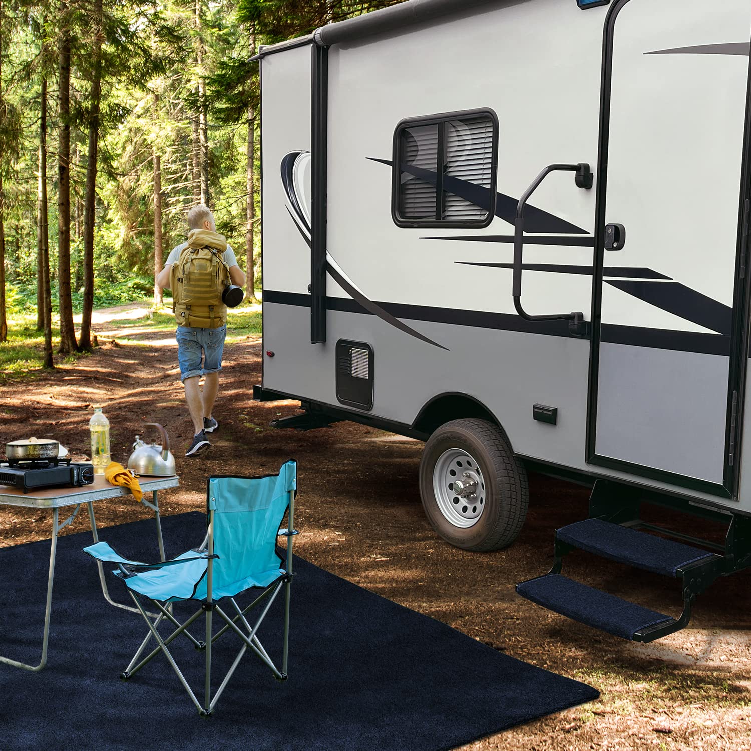 Prest-O-Fit 3-Pack 2-4048 Wraparound RV Step Rug - Imperial Blue, 22 Inch Wide, Non-Slip Outdoor Mat for Campers & Trailers - Perfect for RV Steps, Entryways & Outdoor Use
