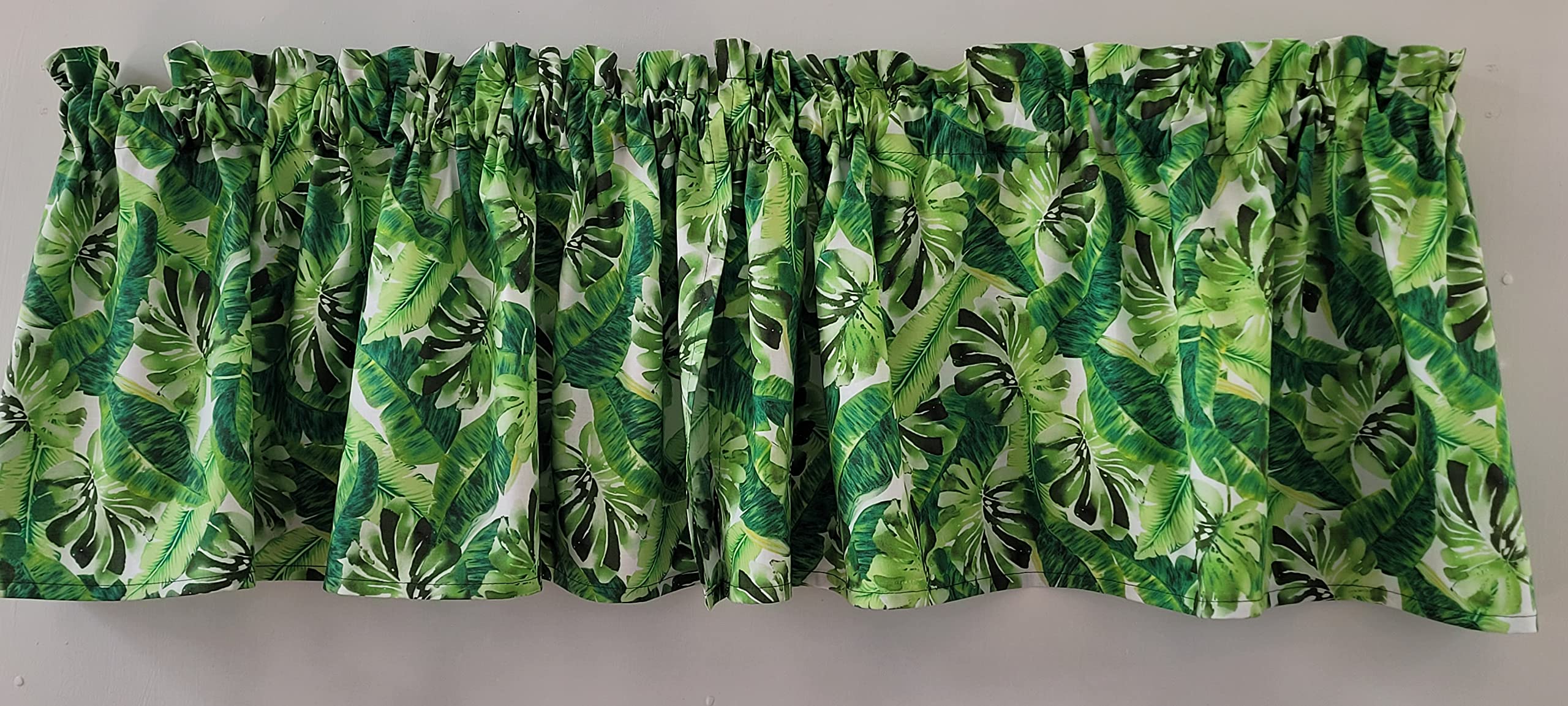 Tropical Valance Curtain - Palm & Banana Leaf Design, Island Kitchen Window Treatment, 41x15 Inches, Green Leaf Pattern for Beach & Coastal Home Decor