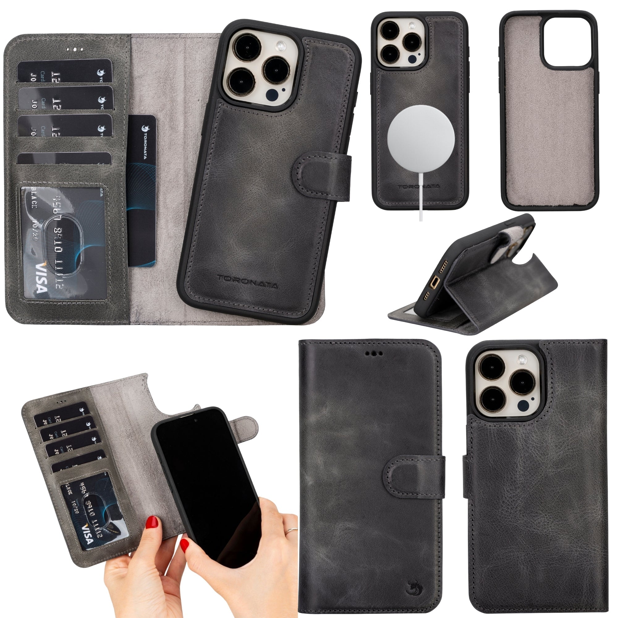 Casper Leather iPhone 15 Pro Max Wallet Case with Detachable MagSafe & RFID Protection - Slim Protective Cover for Everyday Use, Travel, and Business (2023 Model)