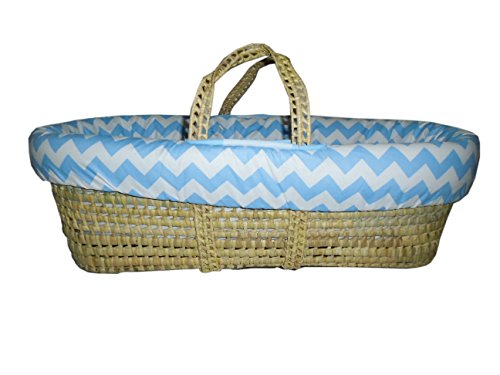 Blue Chevron Baby Doll Moses Basket Bedding Set - Soft & Cozy Crib Accessories for Newborns & Toddlers - Perfect for Nursery Decor, Playtime & Gift Giving