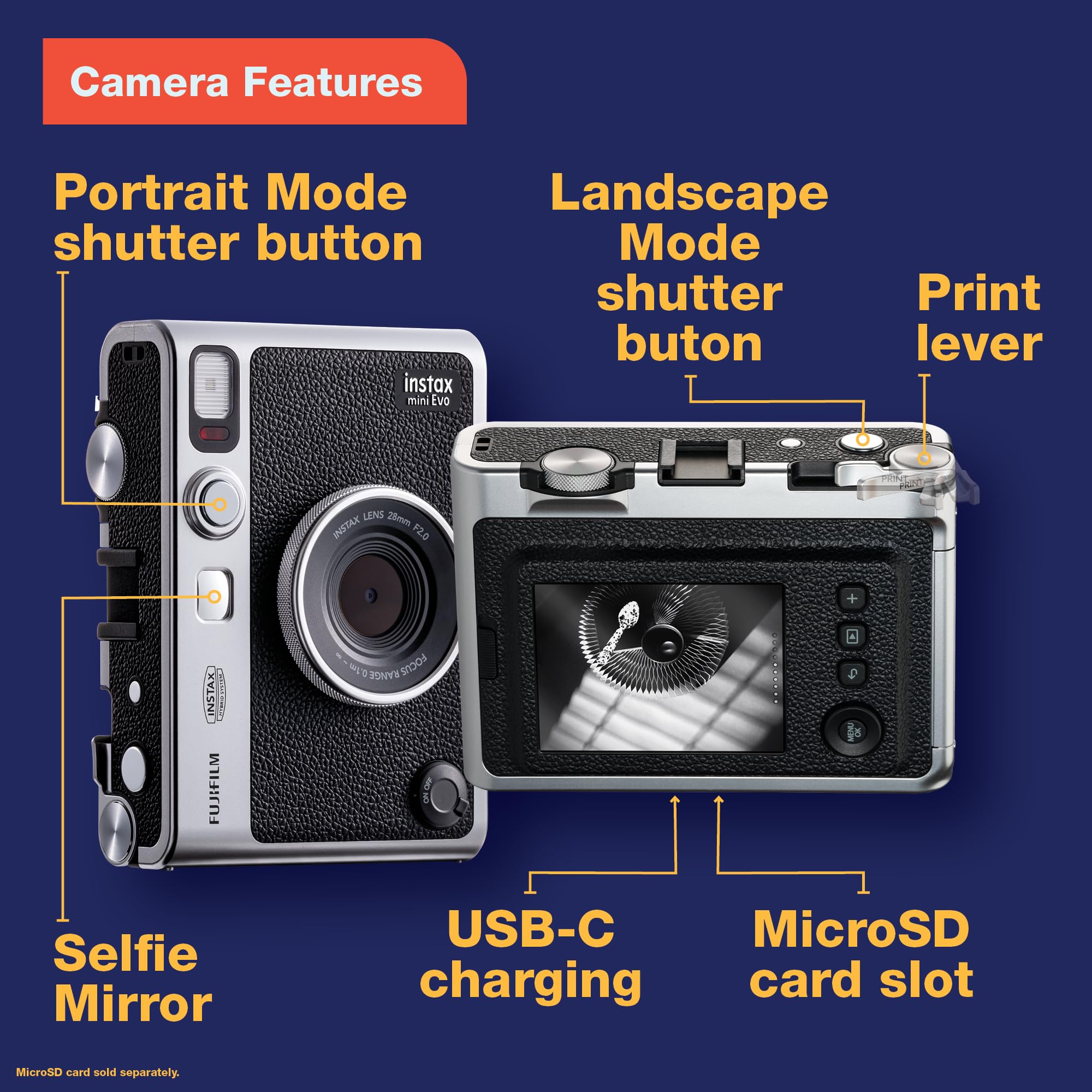 Fujifilm Instax Mini EVO Instant Hybrid Camera (Brown) with Leather Case - Perfect for Travel, Parties & Instant Photo Printing