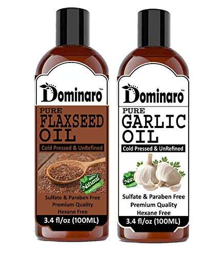 Dominaro 100% Pure Natural Flaxseed & Garlic Hair Oil - 200ml | Promotes Hair Growth & Scalp Health | Perfect for Dry, Damaged Hair & Dandruff Treatment