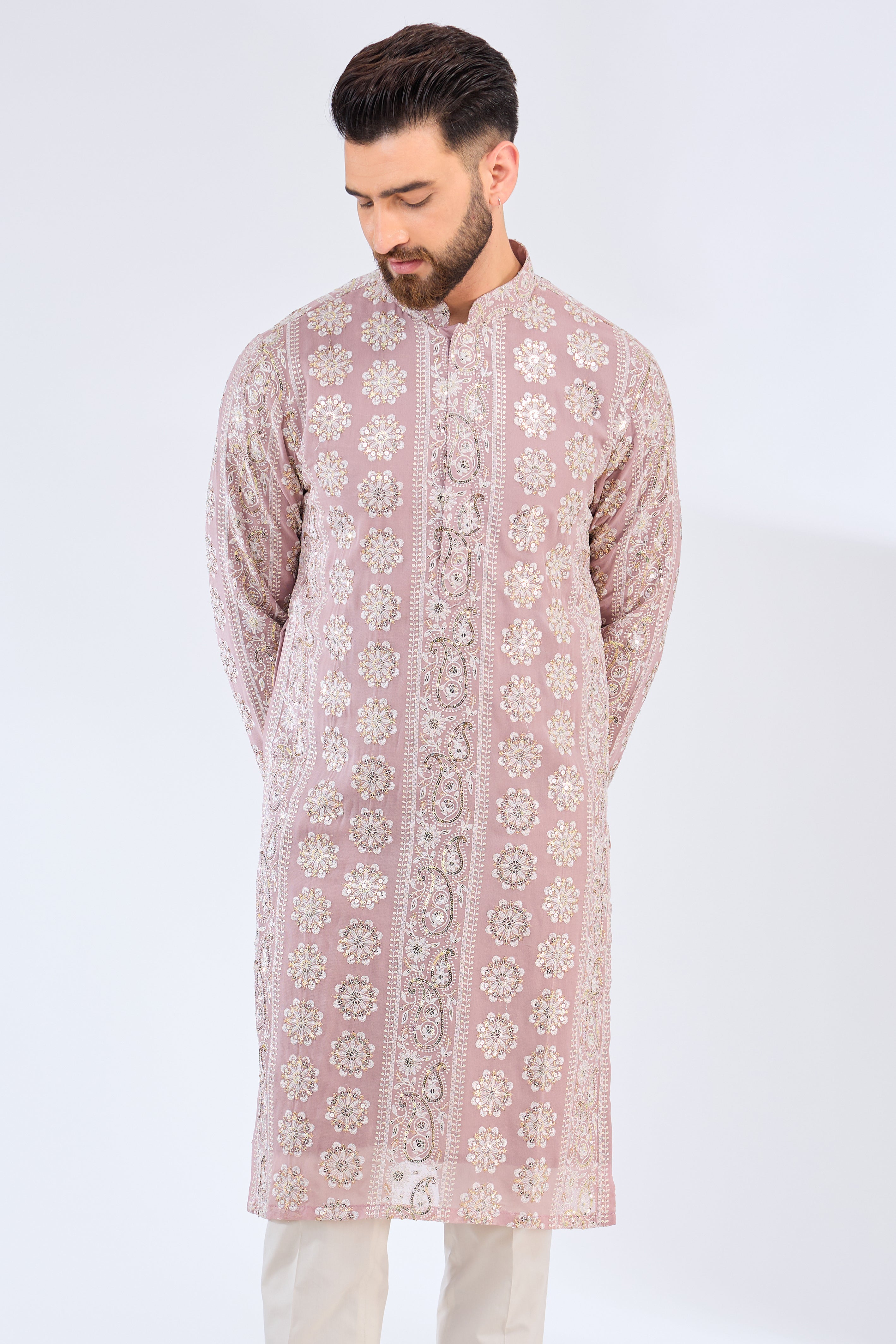 Elegant Purple Chikankari Kurta with Intricate Paisley Embroidery - Perfect for Festivals, Weddings & Ethnic Occasions