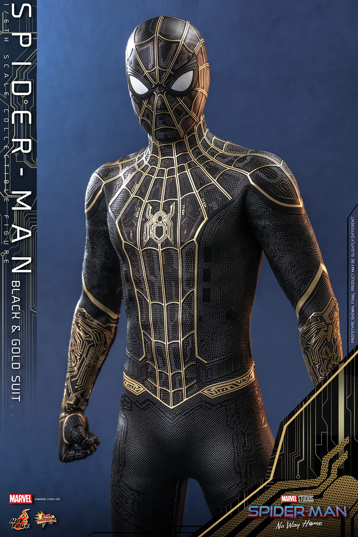 Hot Toys 1:6 Scale Spider-Man Black & Gold Suit Action Figure - Collectible Marvel Movie Toy from Spider-Man: No Way Home - Perfect for Display, Gifts, and Marvel Fans Collection