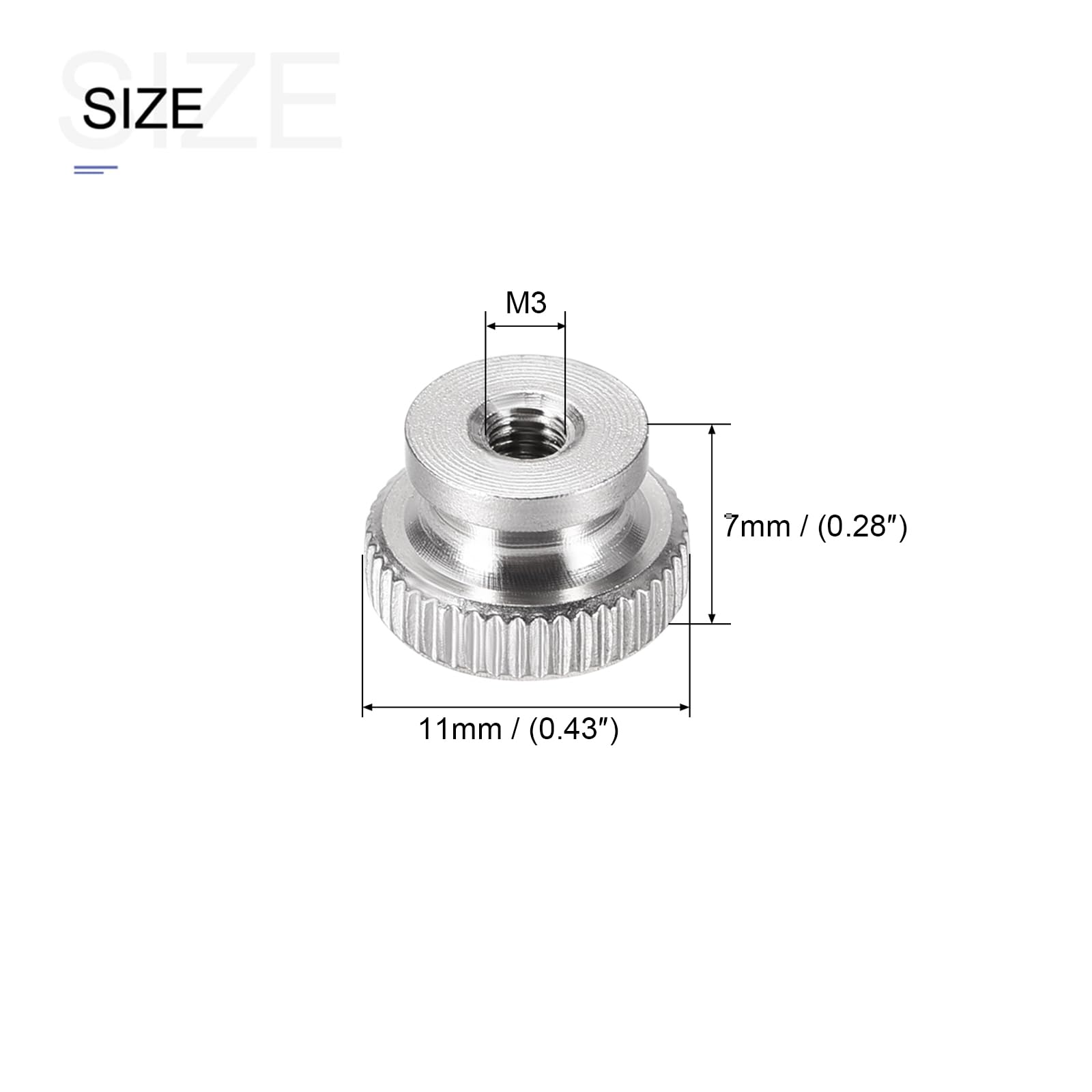 METALLIXITY M3x11x7mm Knurled Thumb Nuts (2 Pack) - 304 Stainless Steel Round Rod Hand Adjusting Nuts for Construction Hardware & Fasteners - Perfect for DIY Projects, Furniture Assembly, and Home Repairs