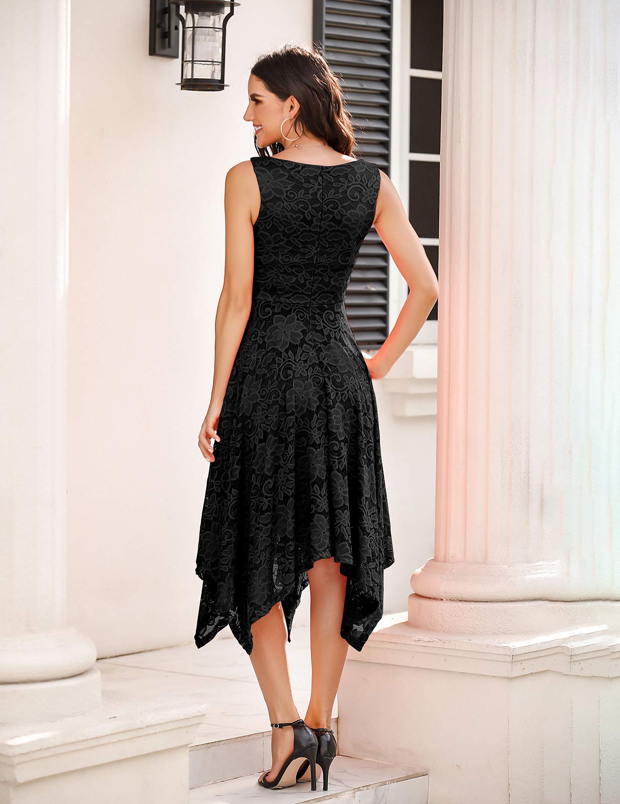 Meetjen Women's Elegant Lace Cocktail Party Dress 2025 - Handkerchief Hem Bridesmaid & Prom Formal Gown for Wedding Guest | Perfect for Evening Parties, Bridal Showers & Special Occasions