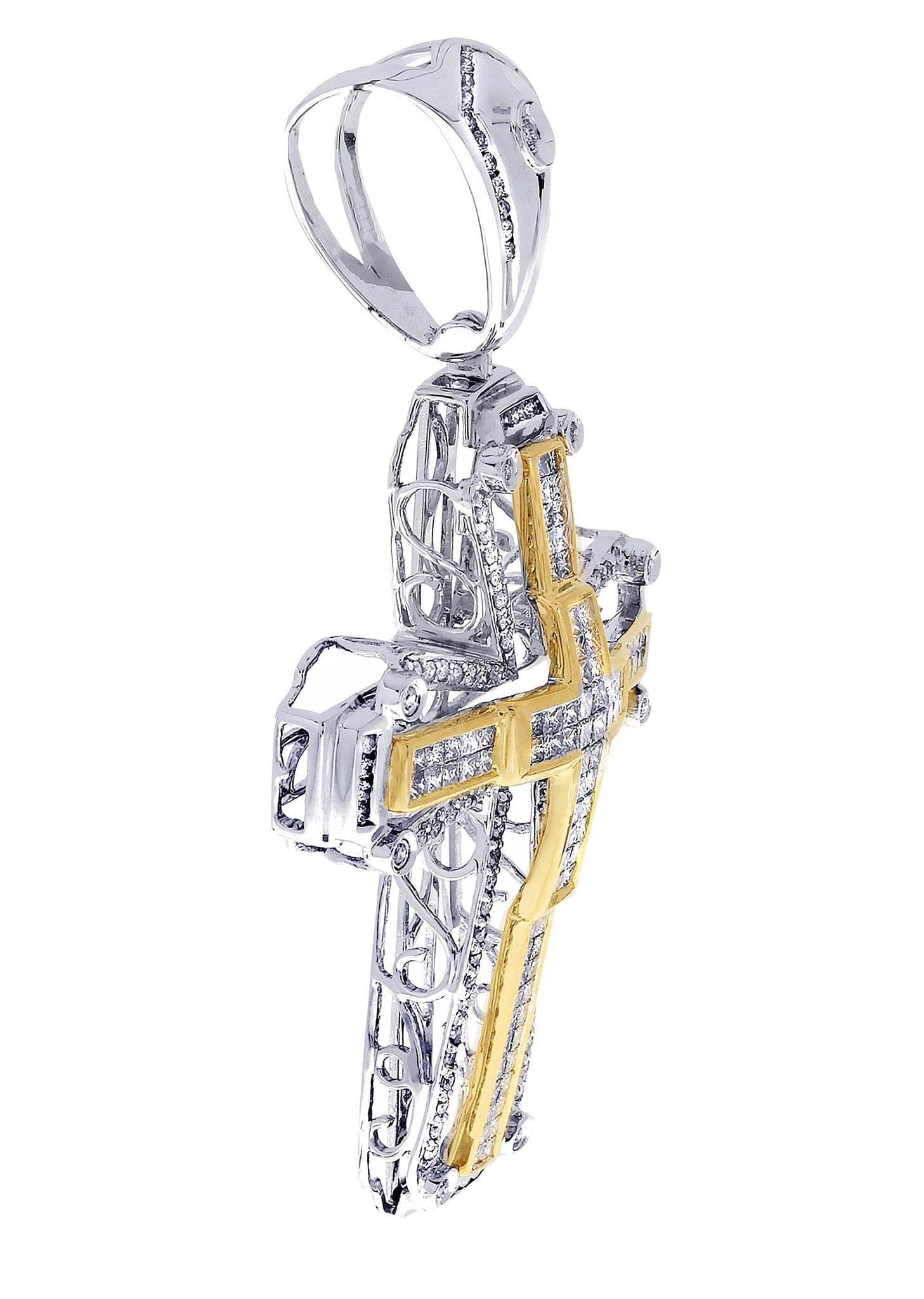 2.92 Carat Diamond Cross Pendant Necklace - 15.33 Grams Solid Gold Religious Jewelry for Women - Perfect for Baptism, First Communion & Special Occasions