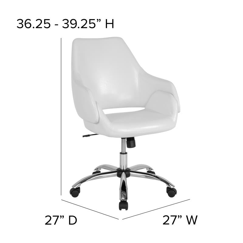 FLASH Madrid White Leather Upholstered Mid Back Office Chair - Ergonomic Home & Office Desk Chair for Comfortable Working & Studying